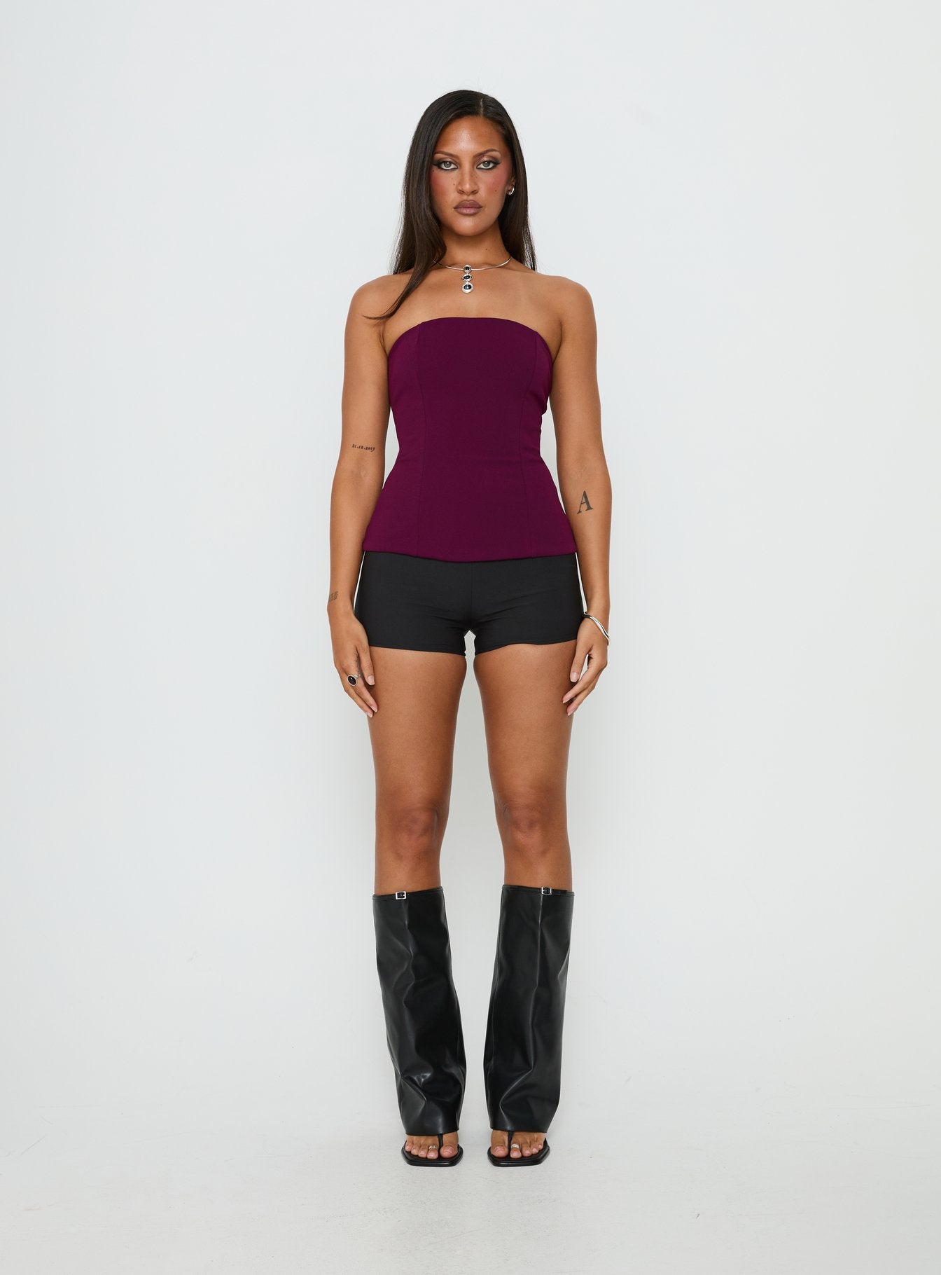 Loreto Strapless Tie Back Top Plum