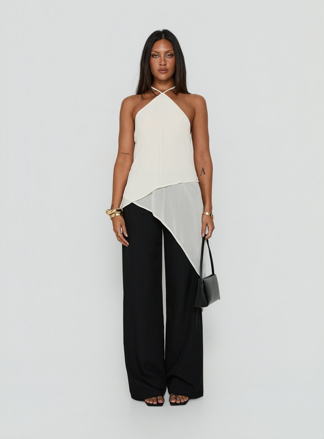 Eternal Optimist Longline Chiffon Arrowneck Top Cream