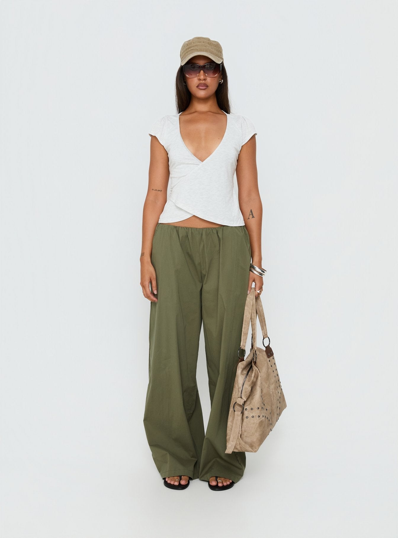Stefanee Short Sleeve Wrap Top Light Grey Marle