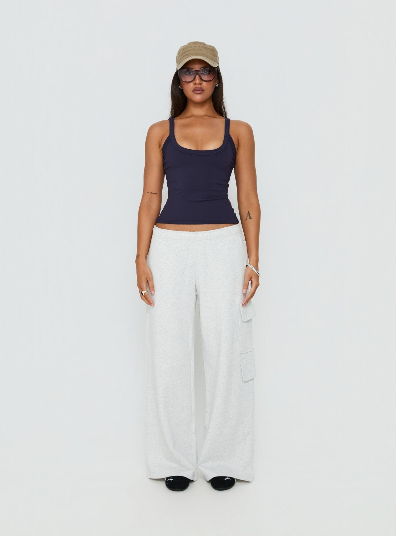 Kasper Cinched Longline Tank Top Navy