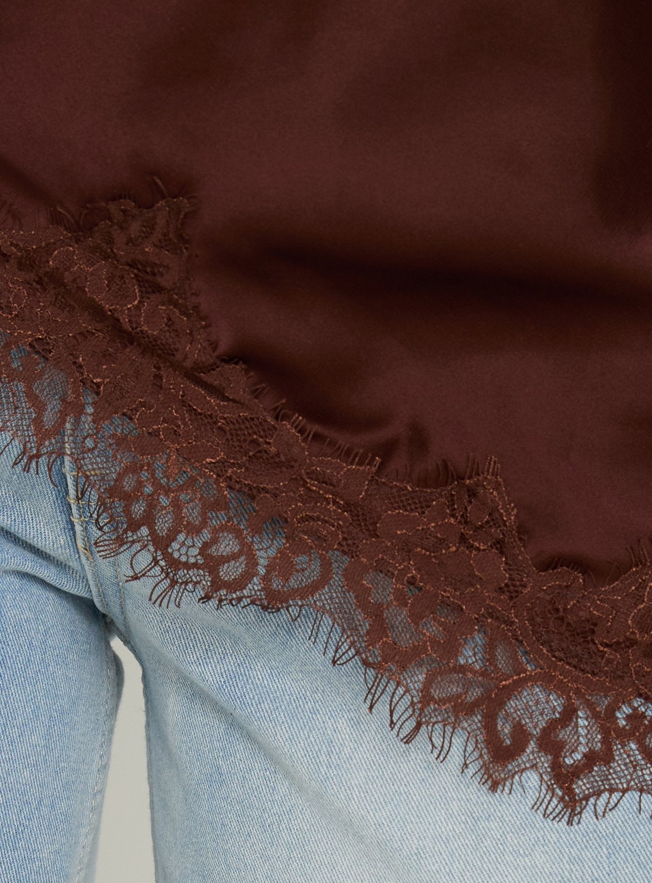 Cosetta Lace Trim Asymmetrical Cami Top Chocolate