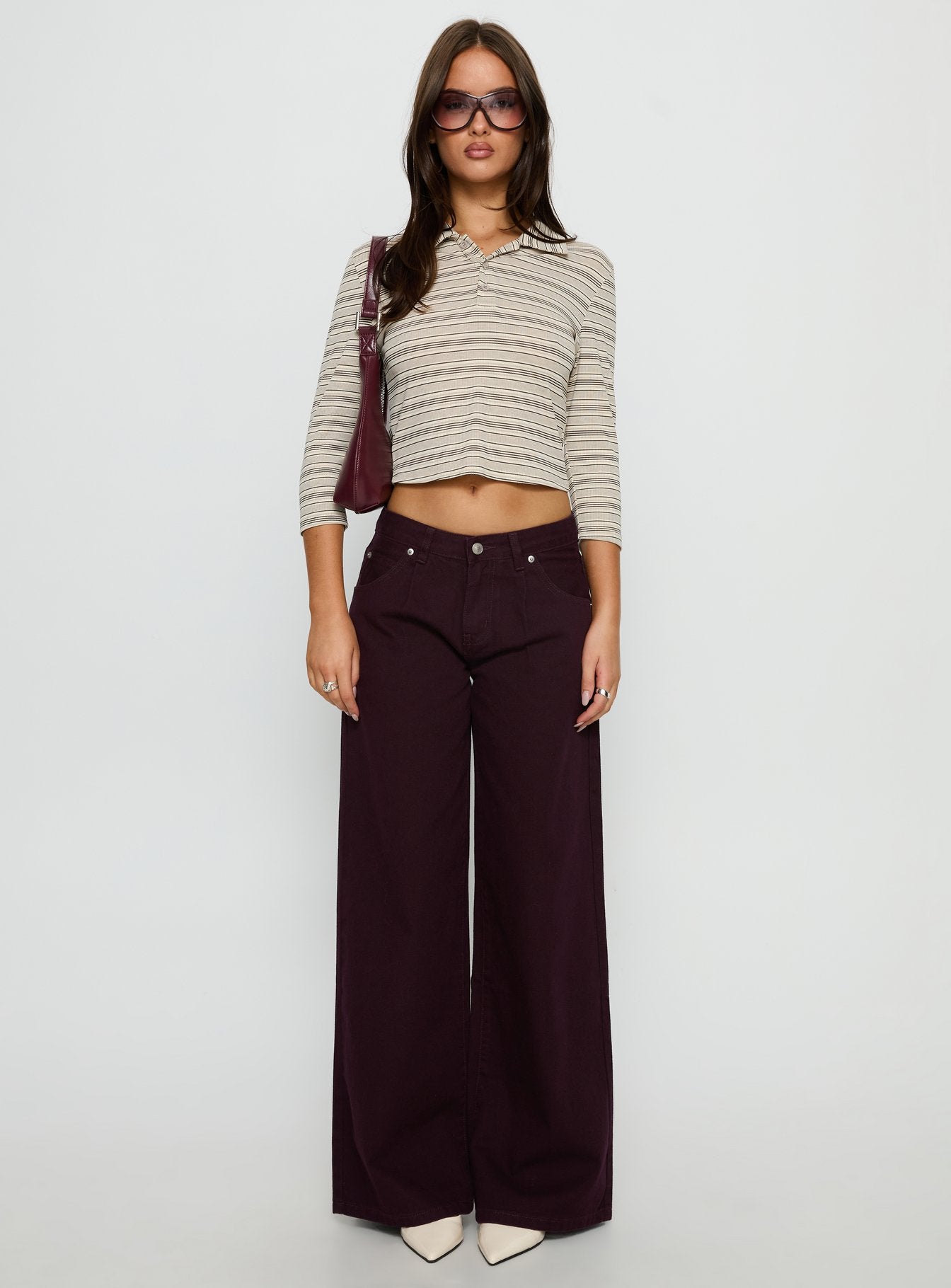 Jaeda Collared 3/4 Sleeve Top Stripe