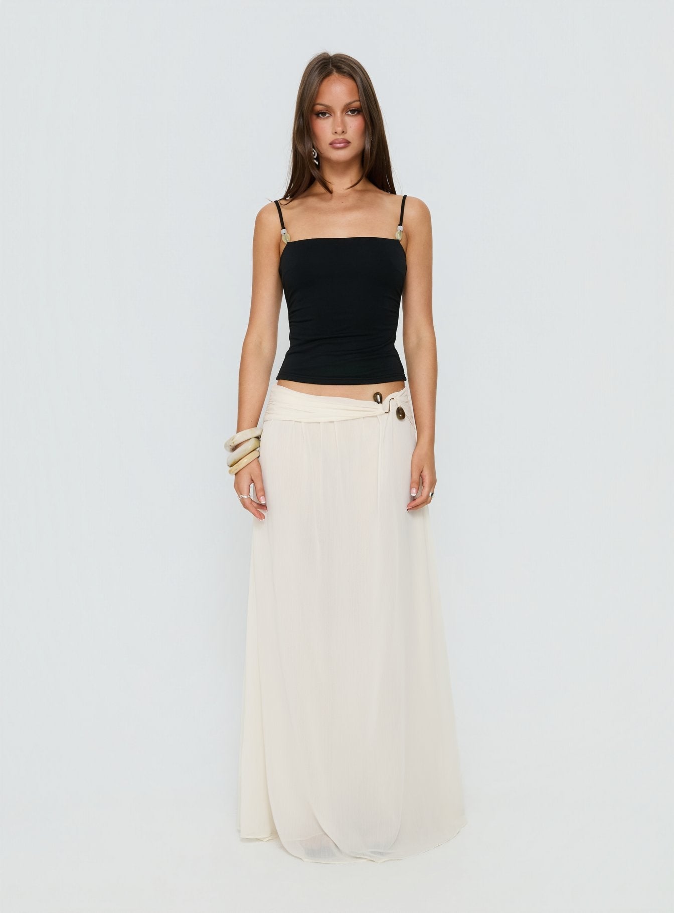 Kaledia Chiffon Draped Maxi Skirt Cream