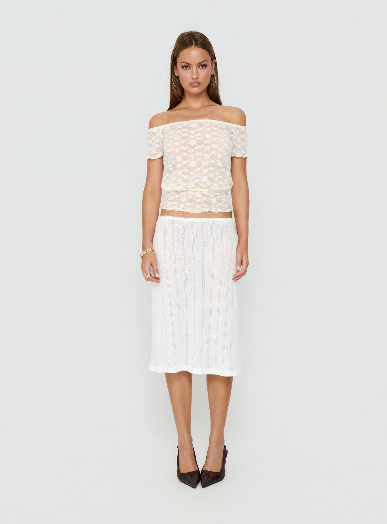 Korrine Off Shoulder Short Sleeve Lace Top Cream
