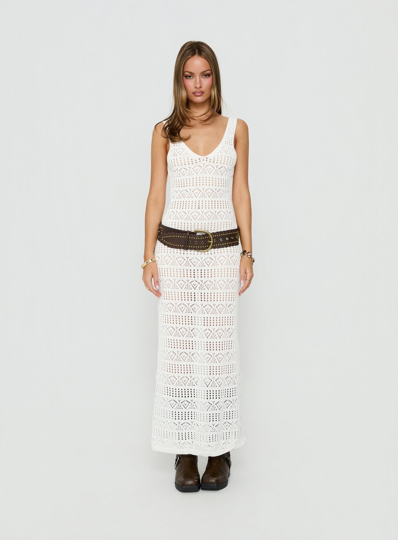 Ledena Knit V Neck Maxi Dress Cream