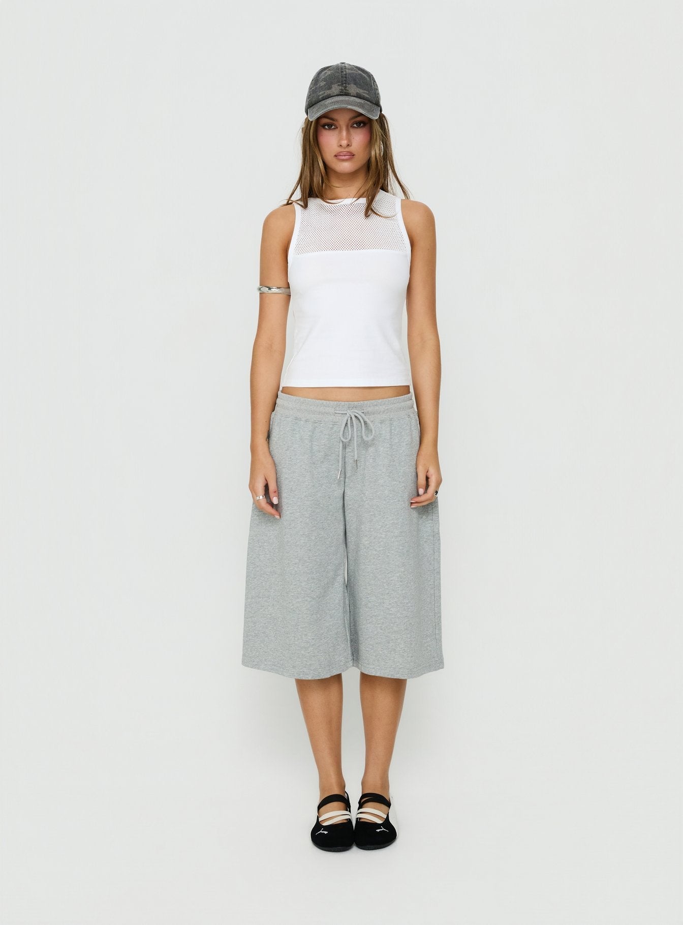 Sondra Boatneck Sheer Panel Tank Top White