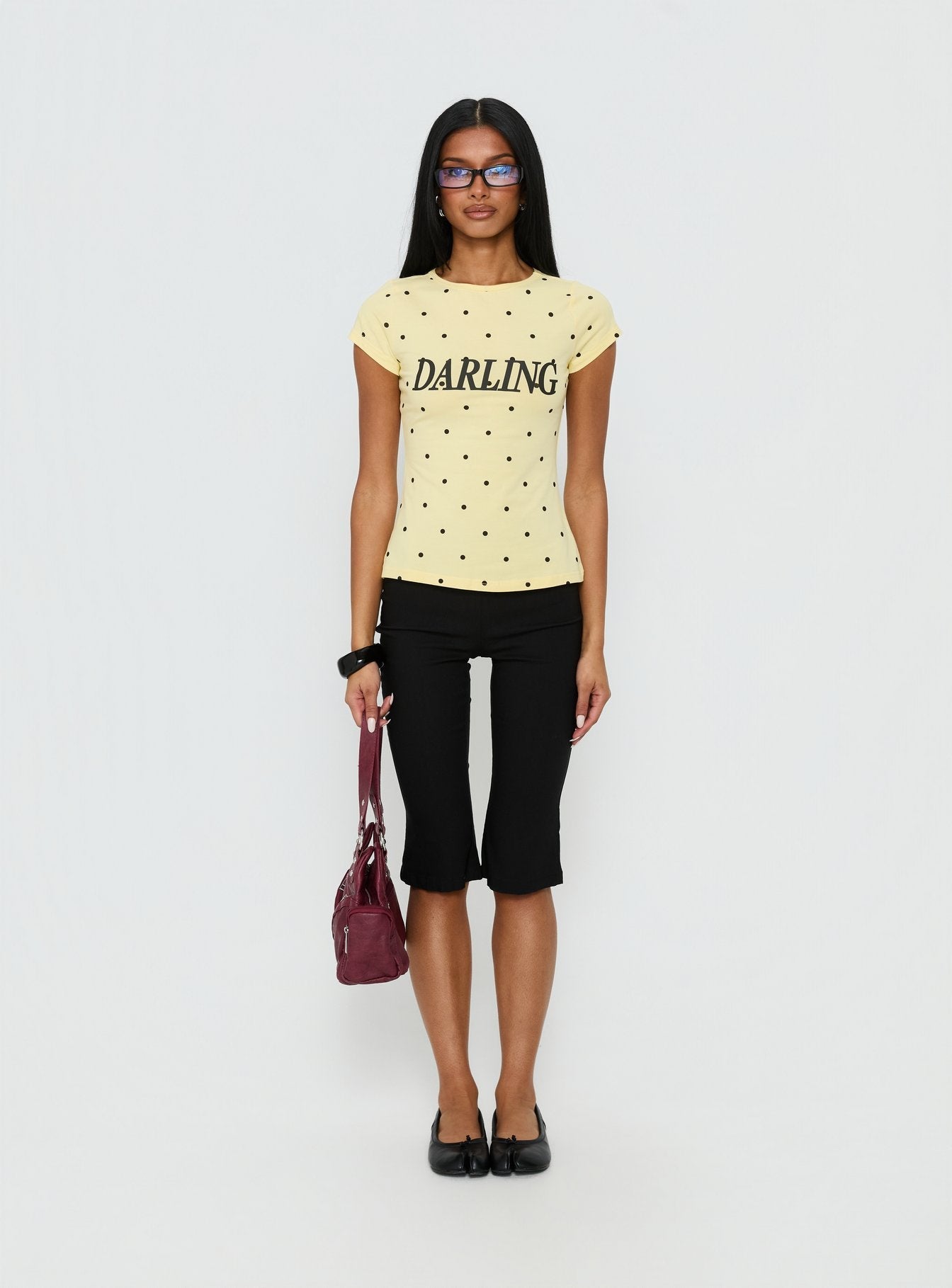 Darling Girl Graphic Top Yellow Polka Dot