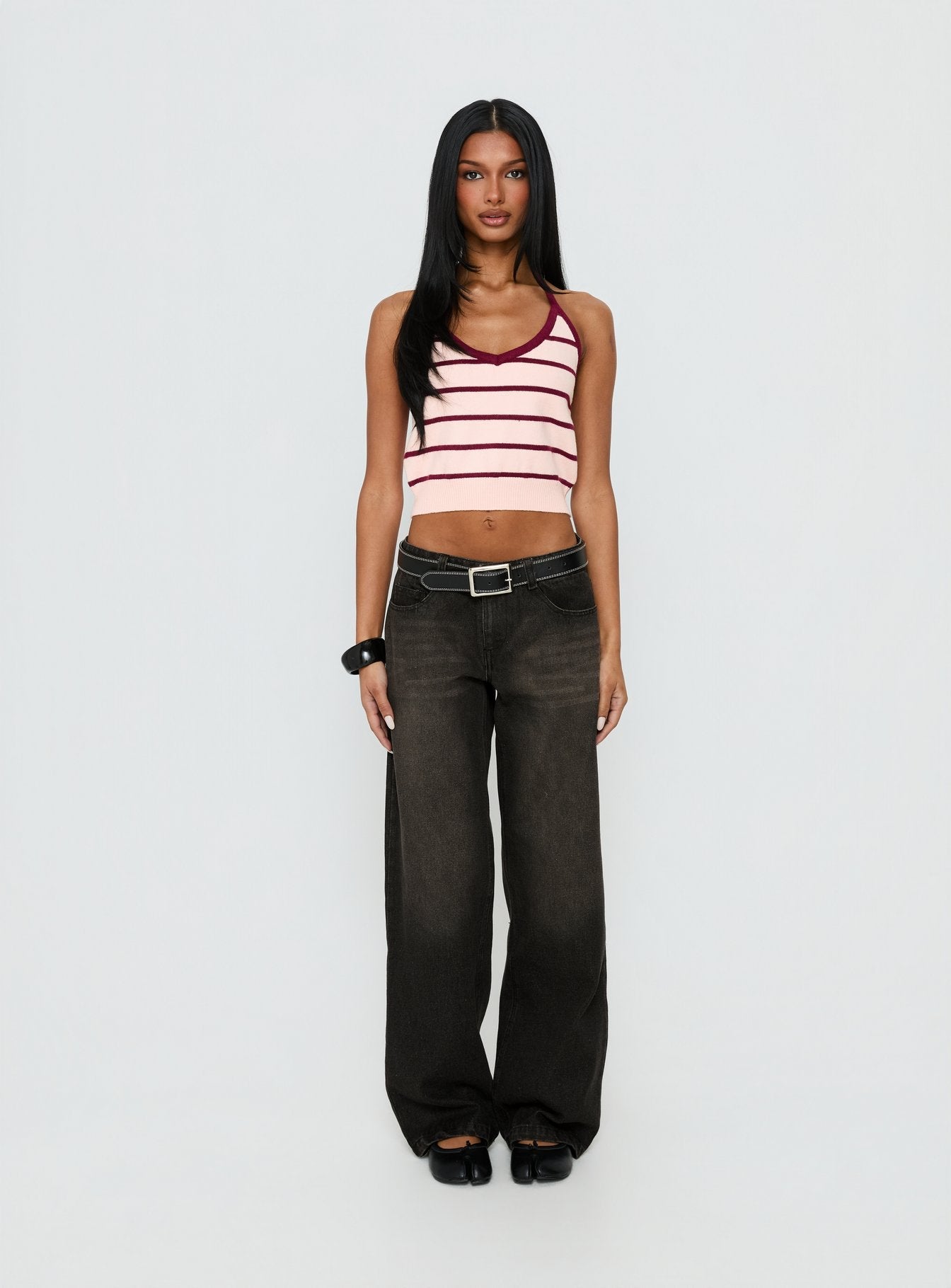 Korinne Low Rise Baggy Jeans Washed Charcoal