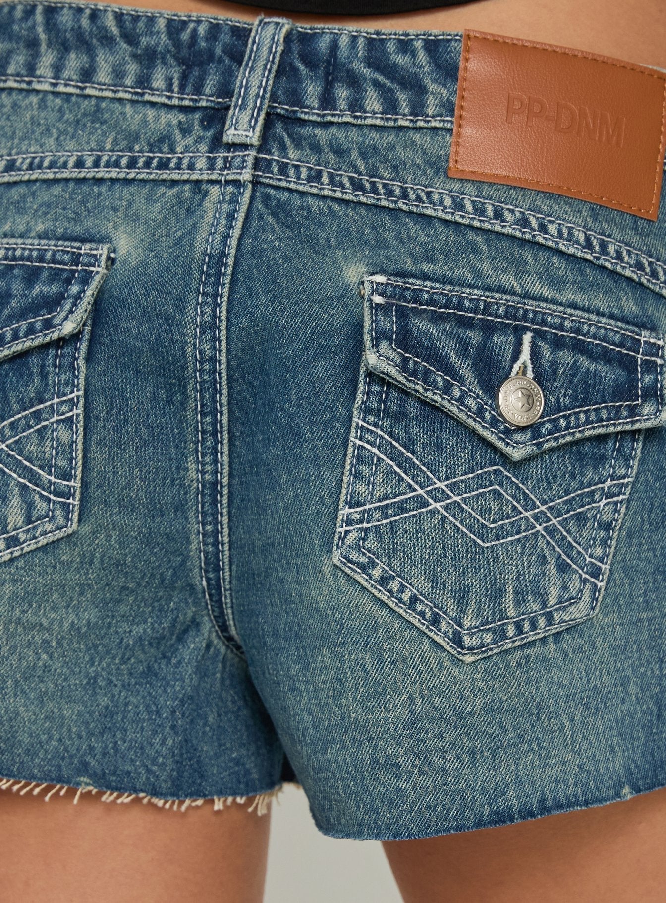 Milania Ultra Low Rise Mini Denim Shorts Vintage Dirty Blue