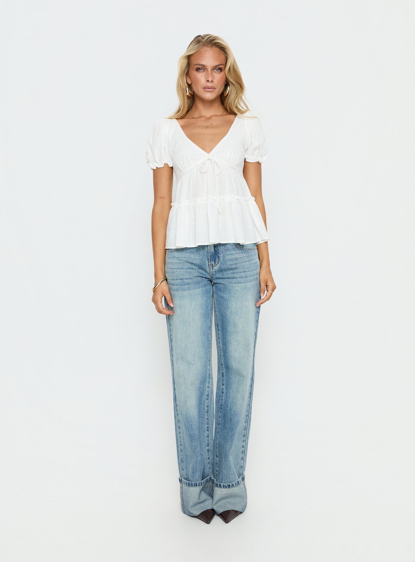 Kimberleigh Floaty Babydoll Top White