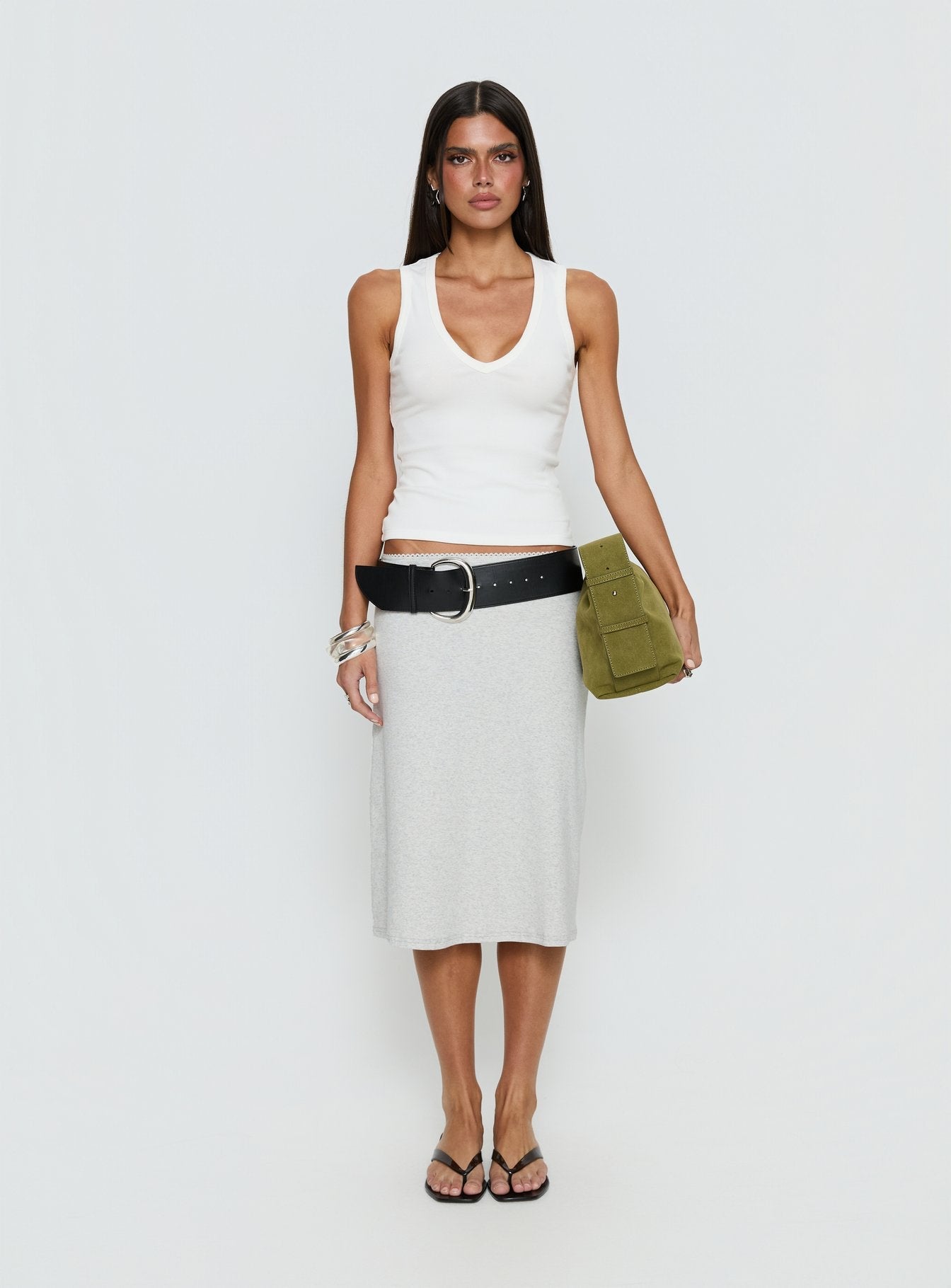 Baseline V Neck Rib Tank Top White