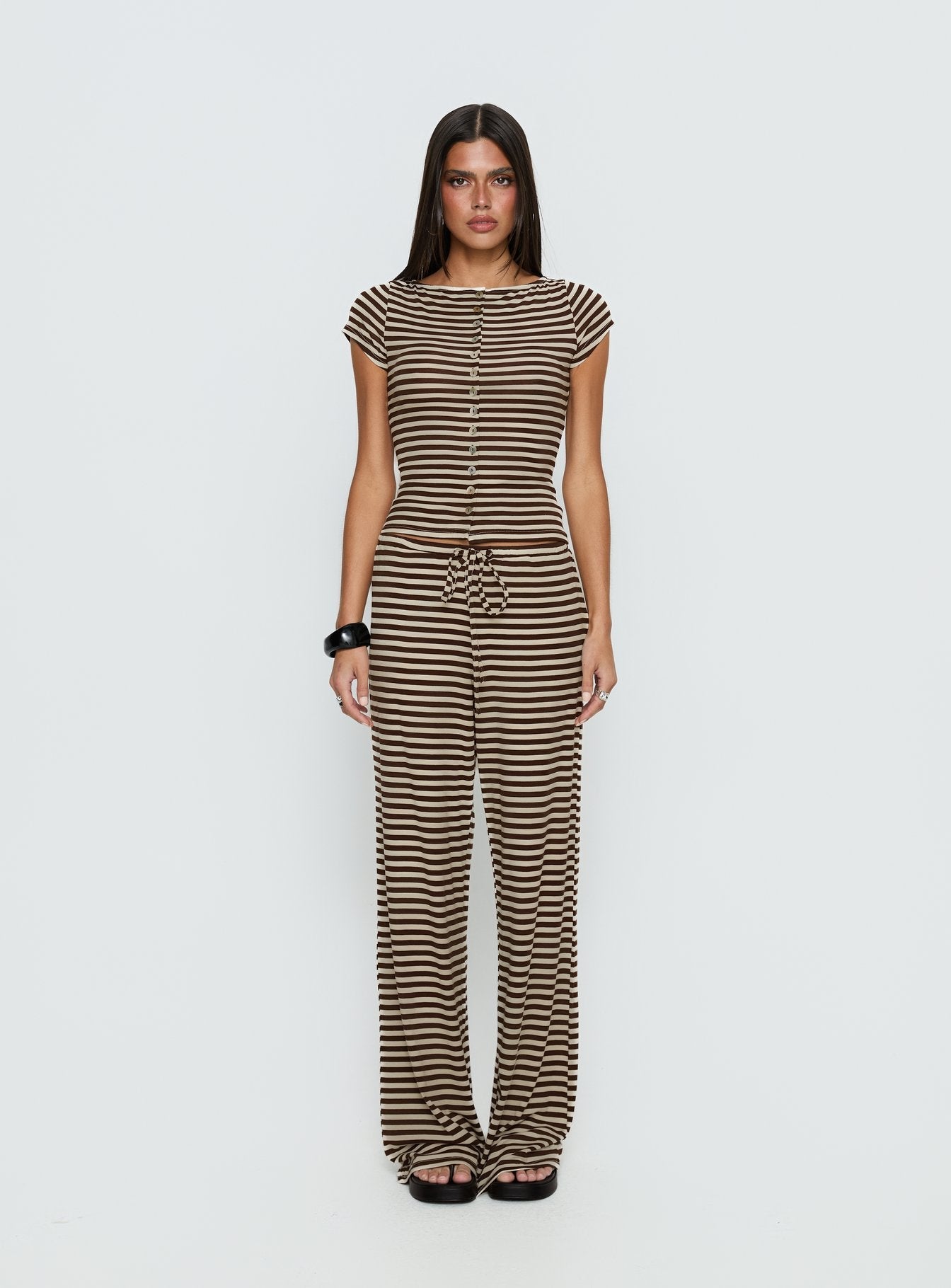 Gavrielle Jersey Wide Leg Pants Chocolate / Cream Stripe