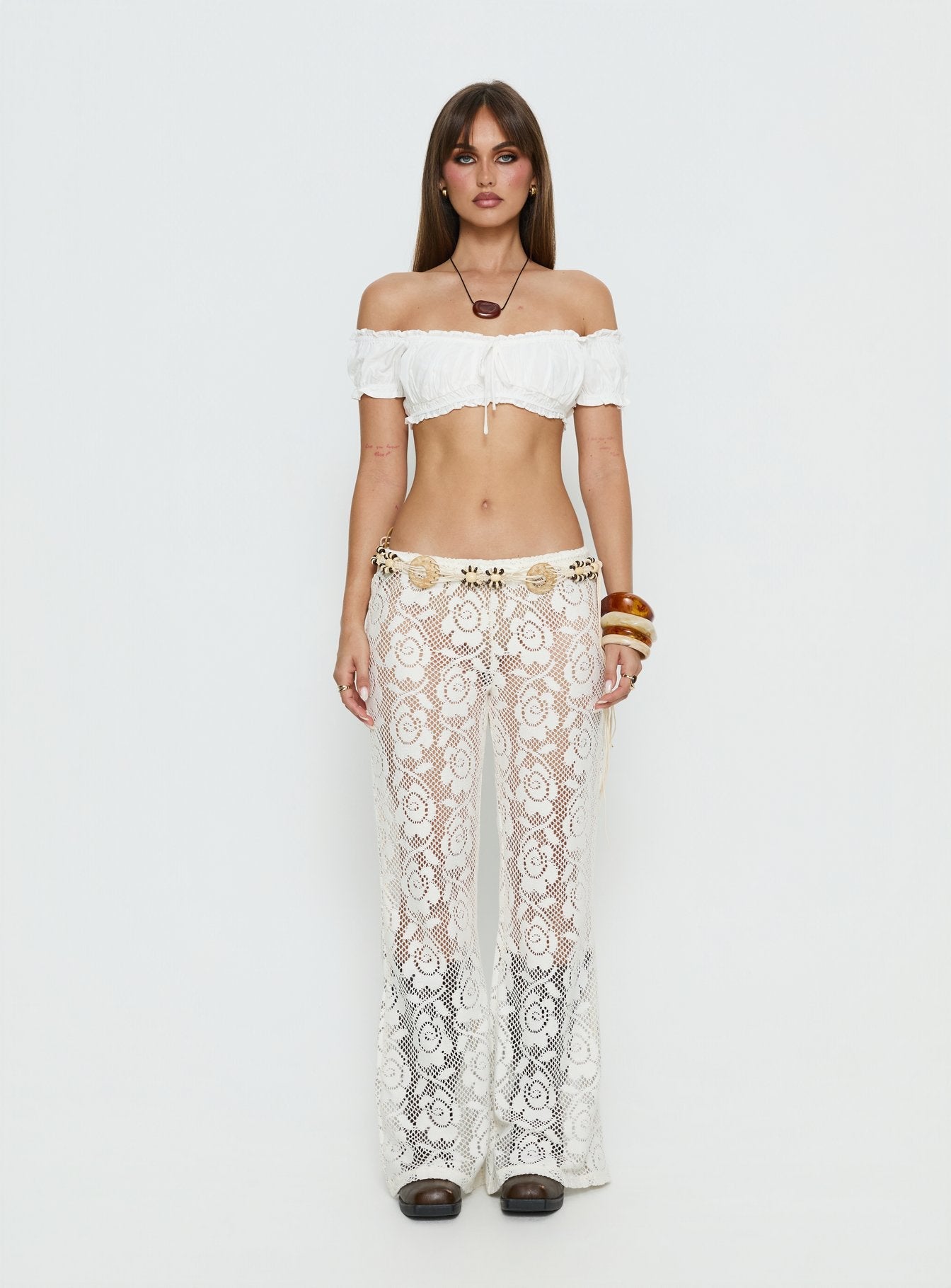 Rosadonna Lace Flare Pants Cream