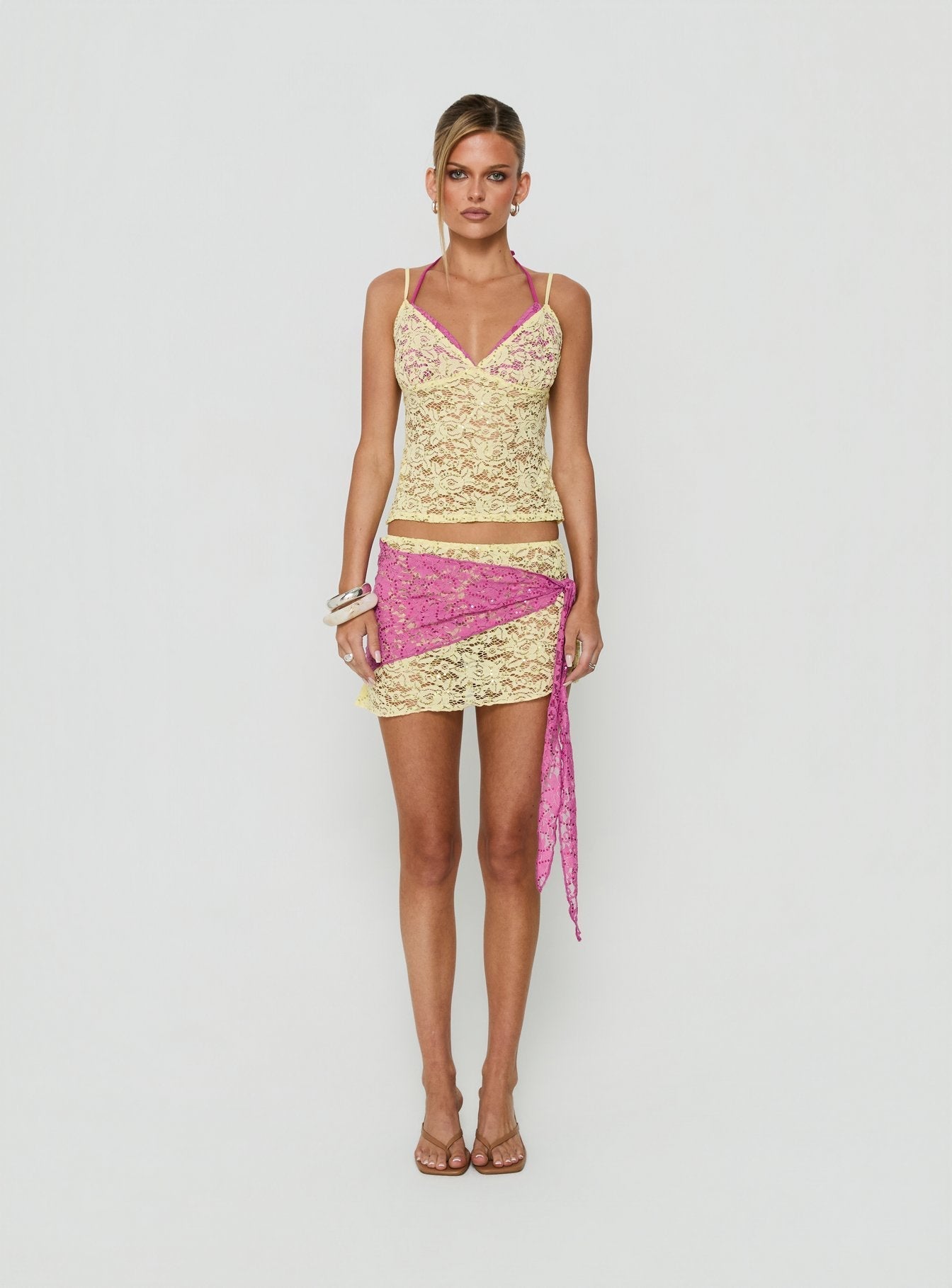 Calya Layered Top Lime / Pink