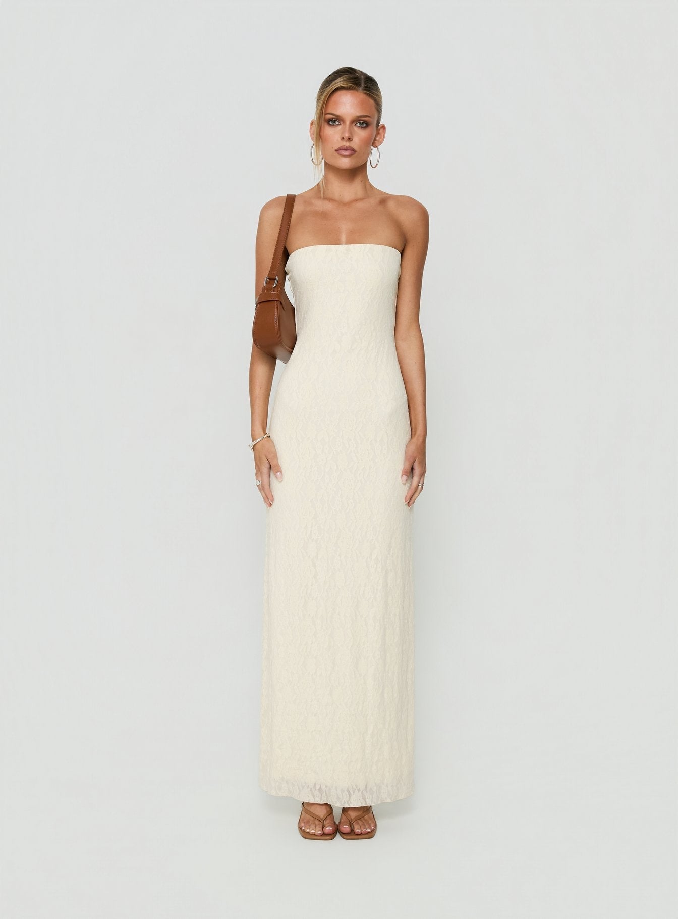 Annarosa Strapless Lace Maxi Dress Cream