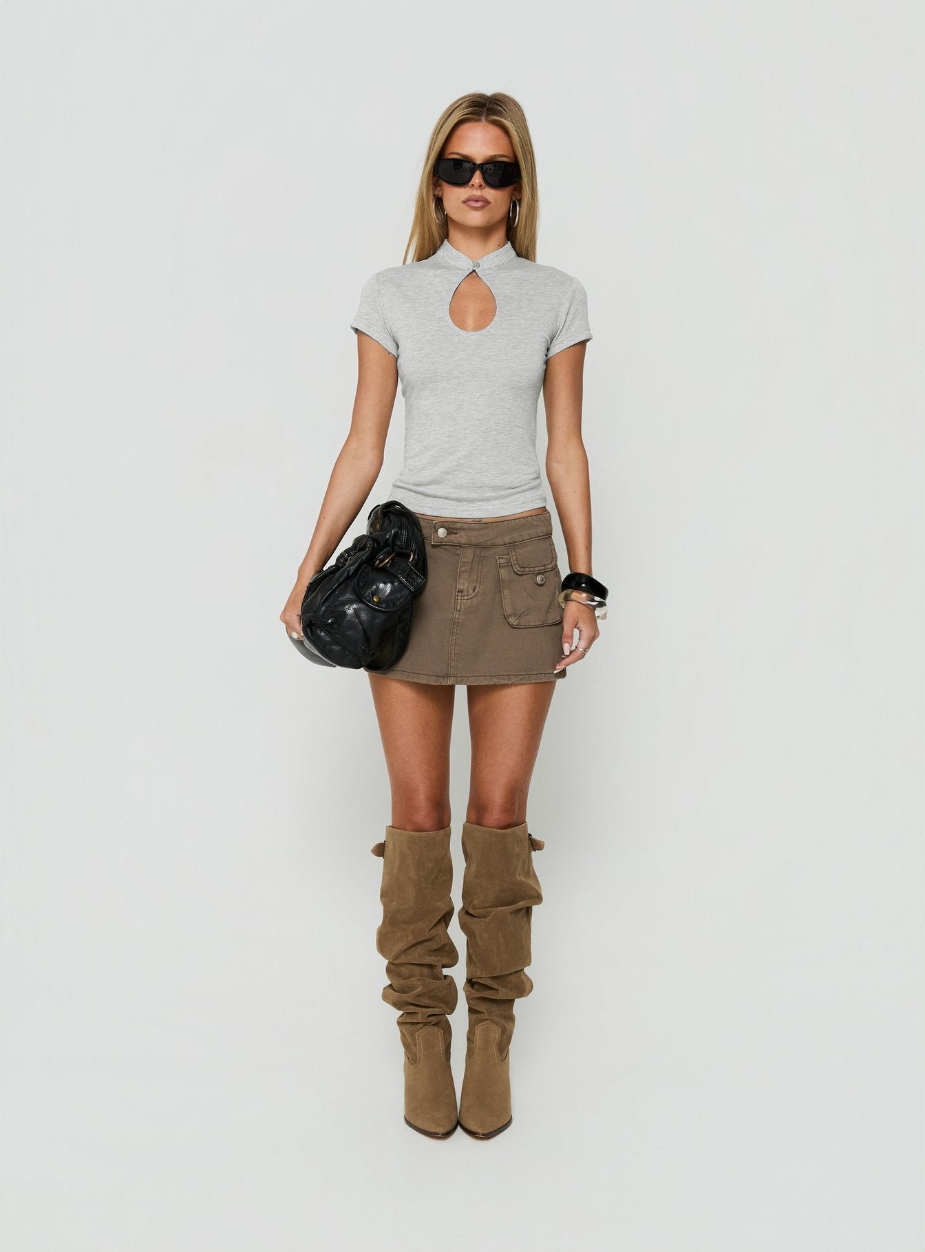 Endless Ease Keyhole Short Sleeve Top Grey Marle