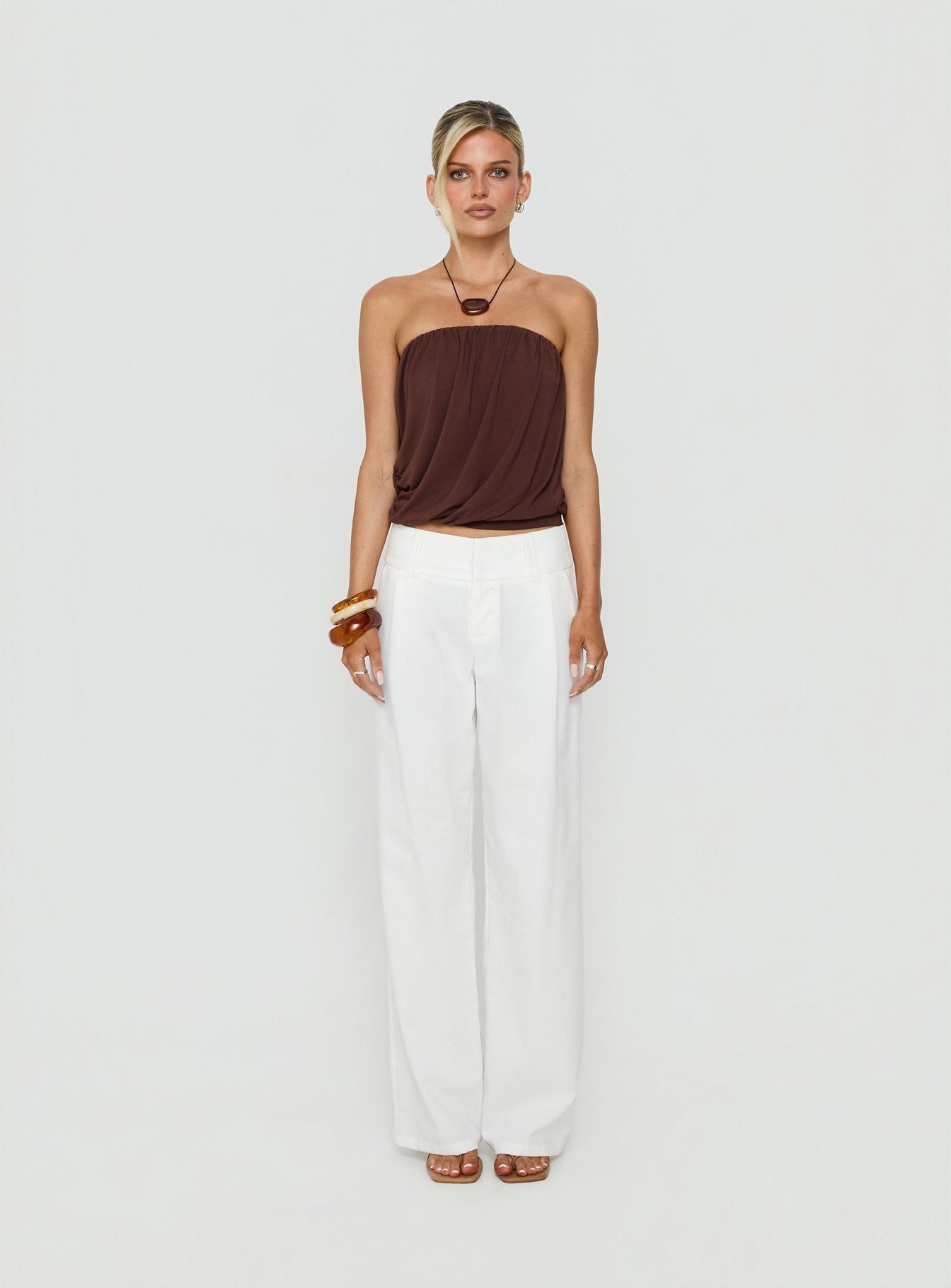 Two Lovers Linen Low Rise Pants White