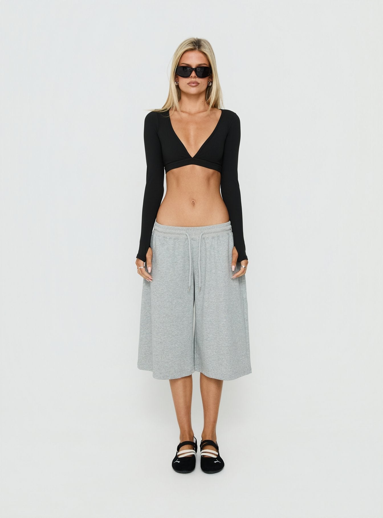 Lolah Long Sleeve Micro Crop Top Black