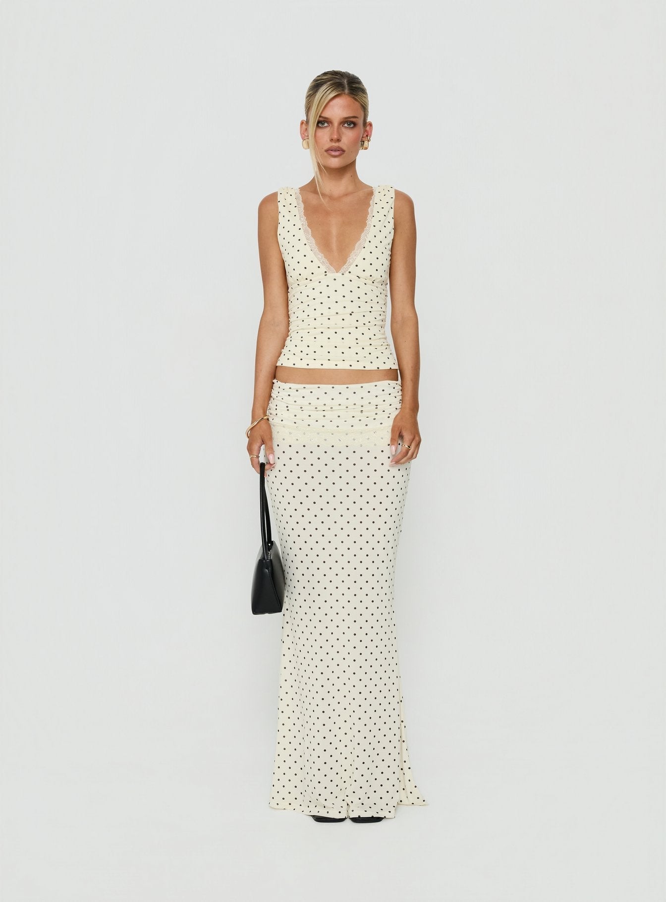 Zespri Lace Jersey Top Cream Polka Dot