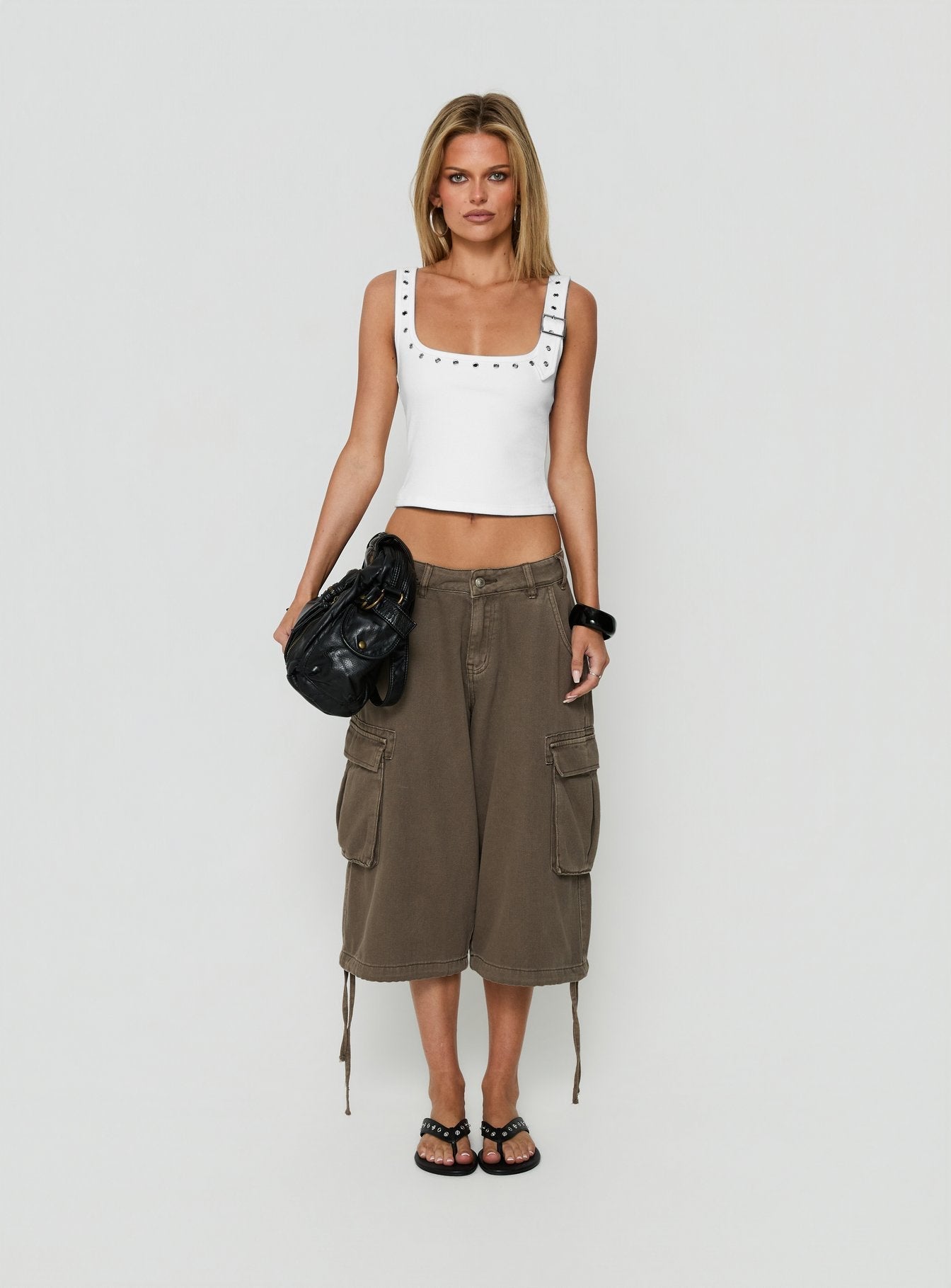 Aylani Buckle Eyelet Tank Top White