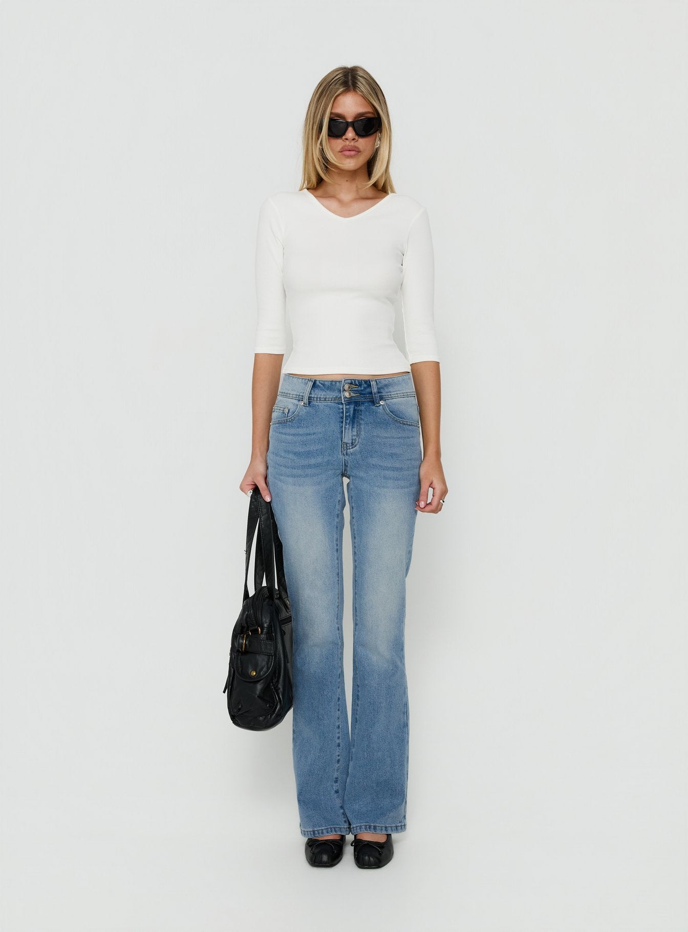 Bridgeta V Neck 3/4 Sleeve Top White
