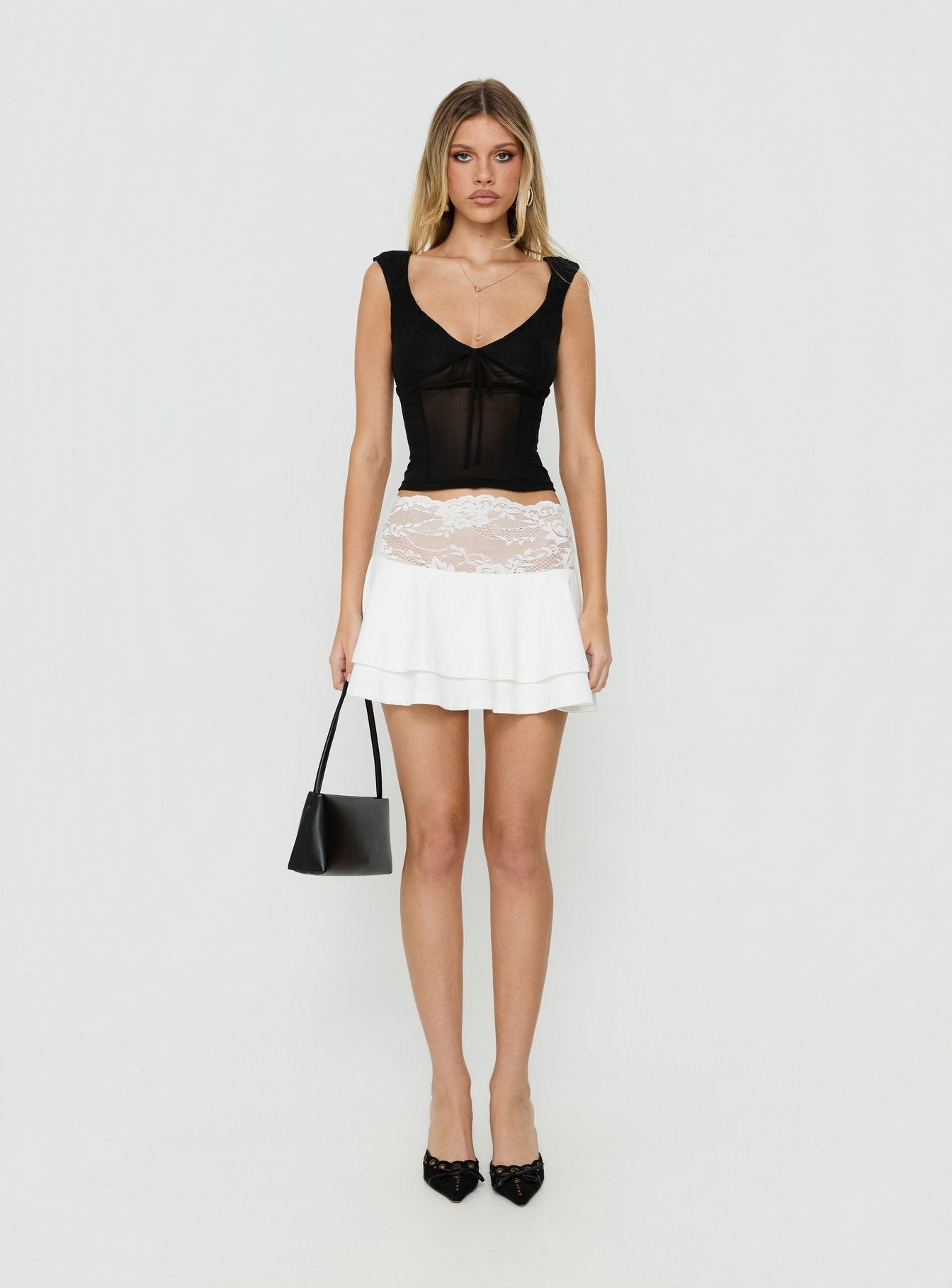 Kecia Lace Waistband Mini Skirt White