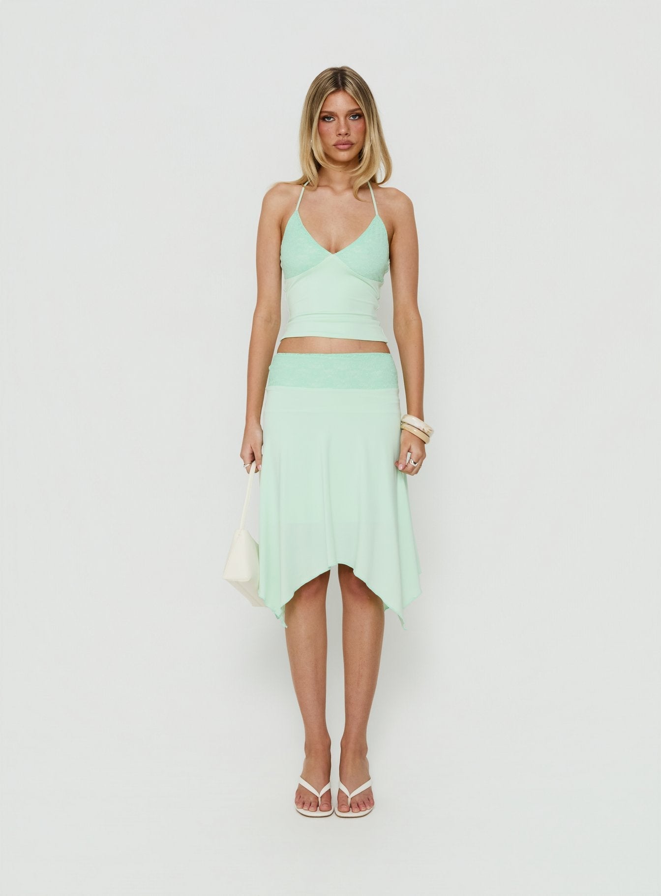 Natabelle Lace Detail Halter Top Mint