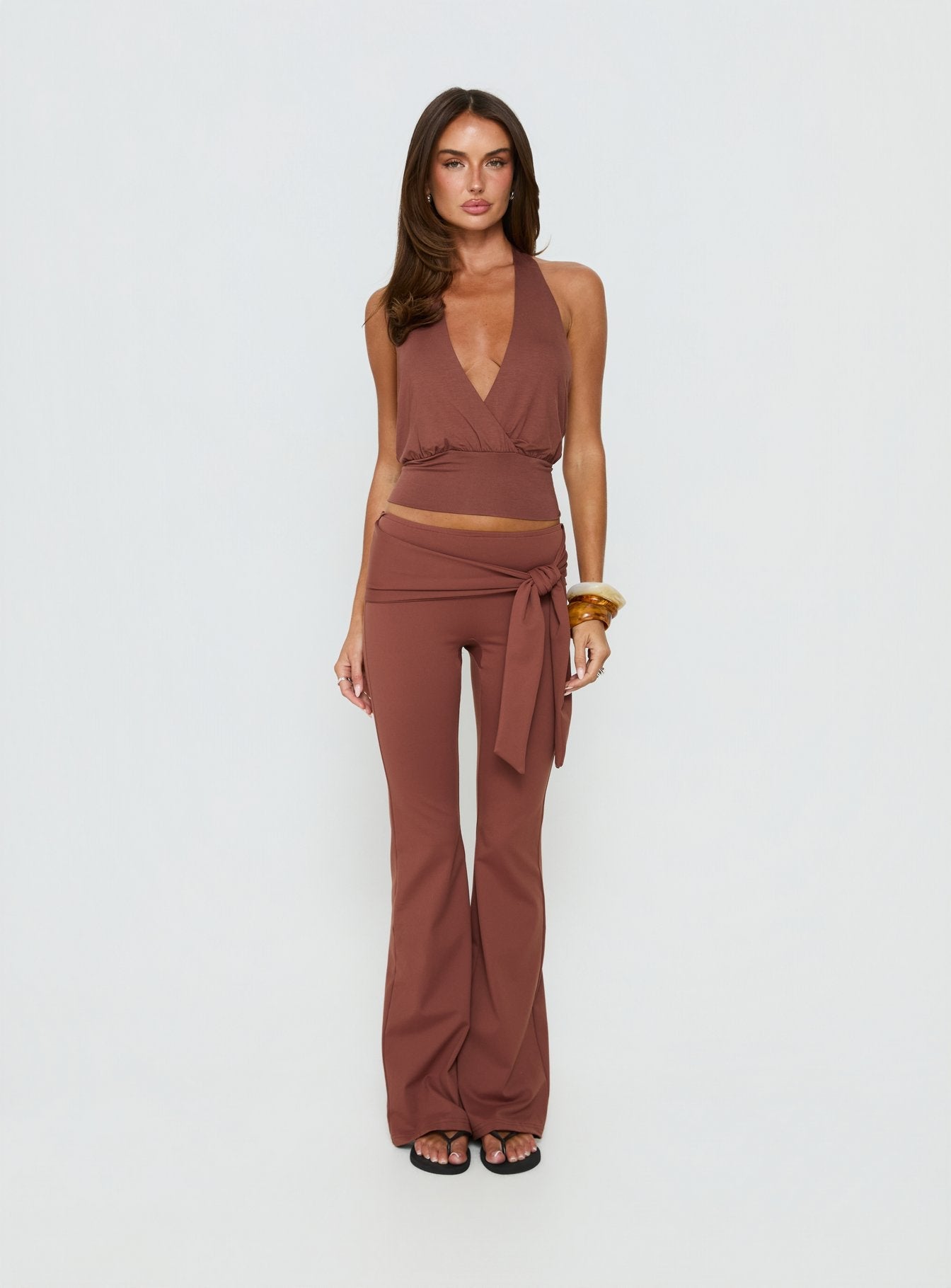 Daily Define Tie Waist Pants Brown
