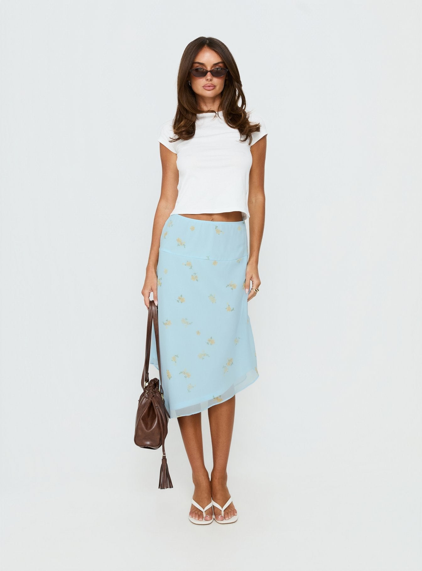 Daphene Asymmetrical Midi Skirt Blue Floral