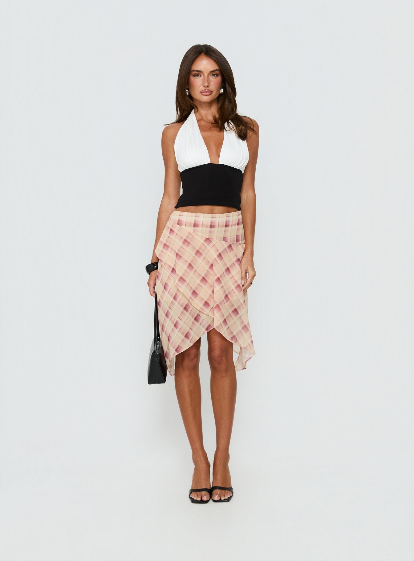 Natana Asymmetrical Midi Skirt Multi Check