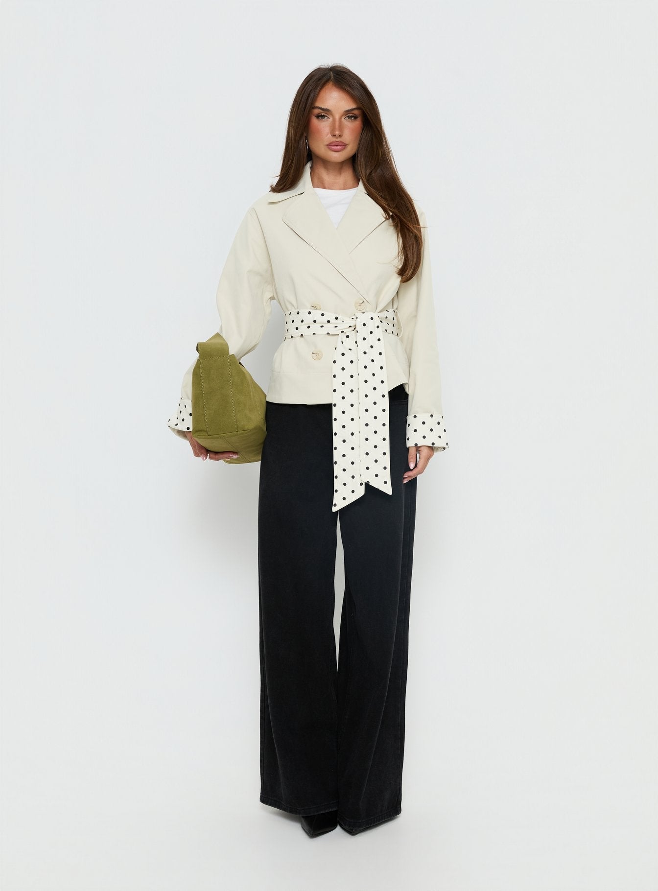 Meriana Cropped Trench Beige Polka Dot