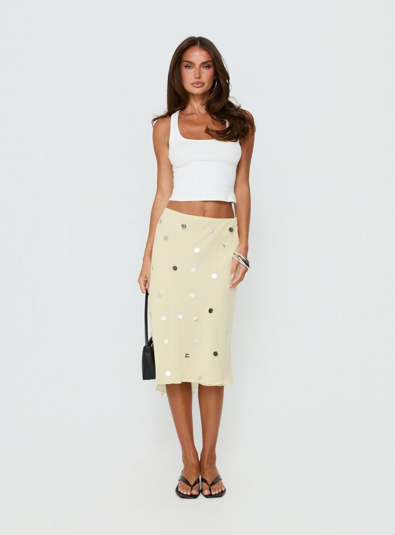 Kessiah Sequin Midi Skirt Yellow