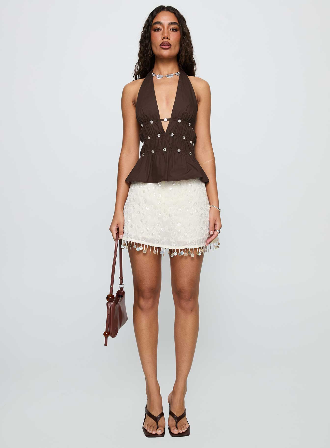 Movies End Halter Top Brown