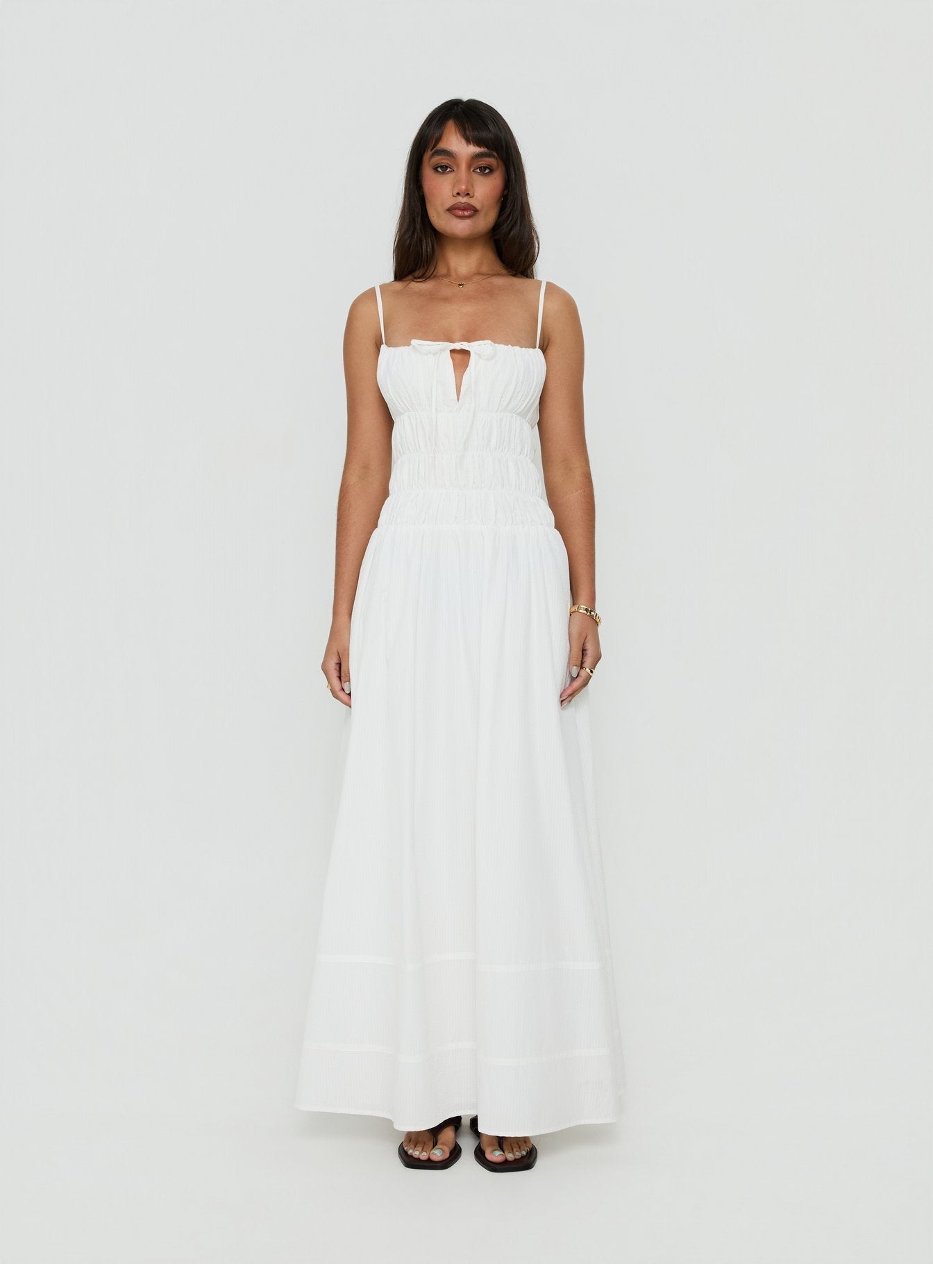 Loralei Shirred Maxi Dress White