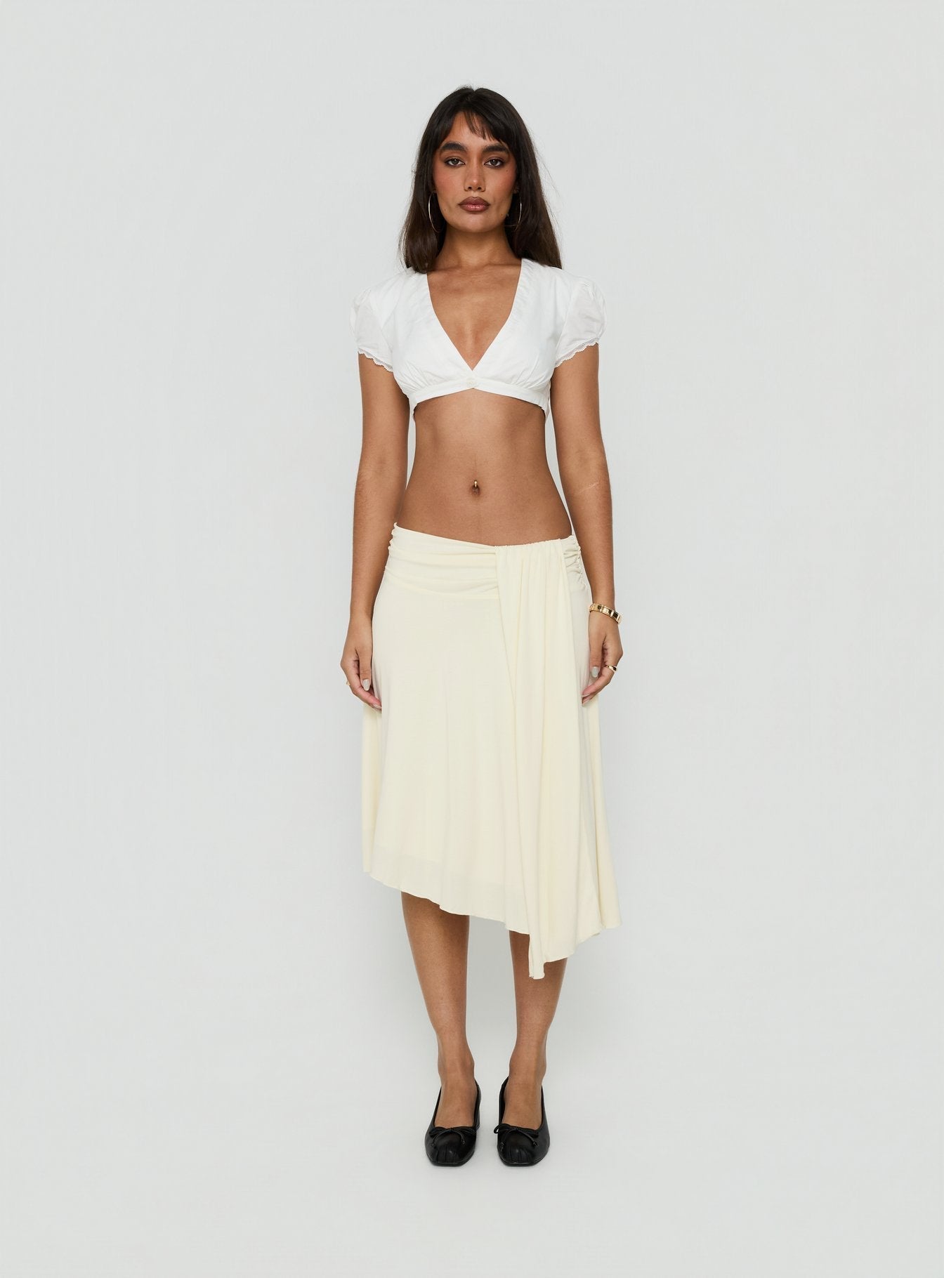 Iselda Draped Midi Skirt Cream