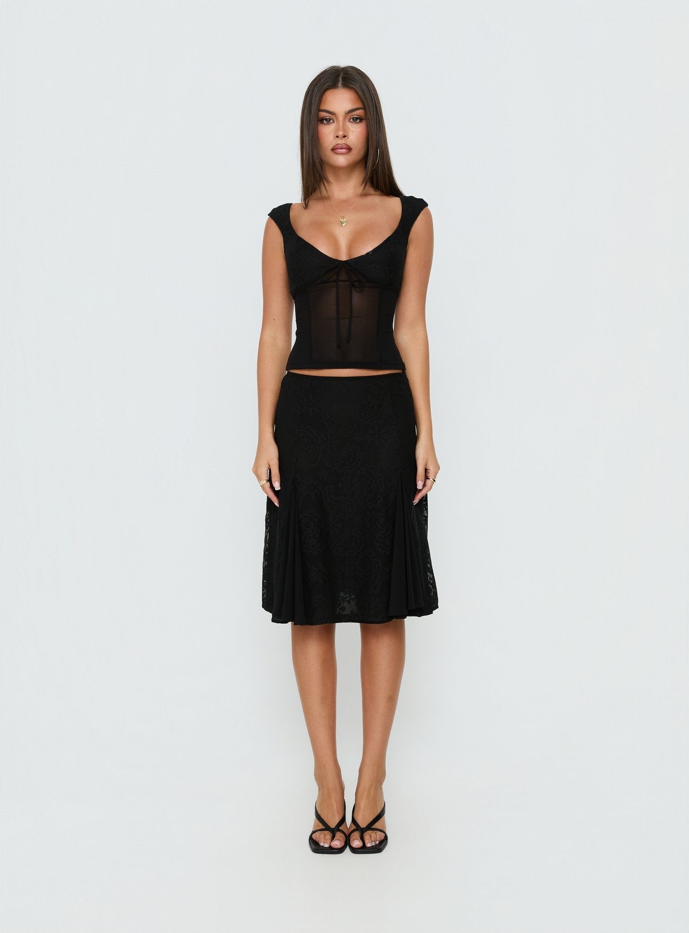 Quani Lace Midi Skirt Black