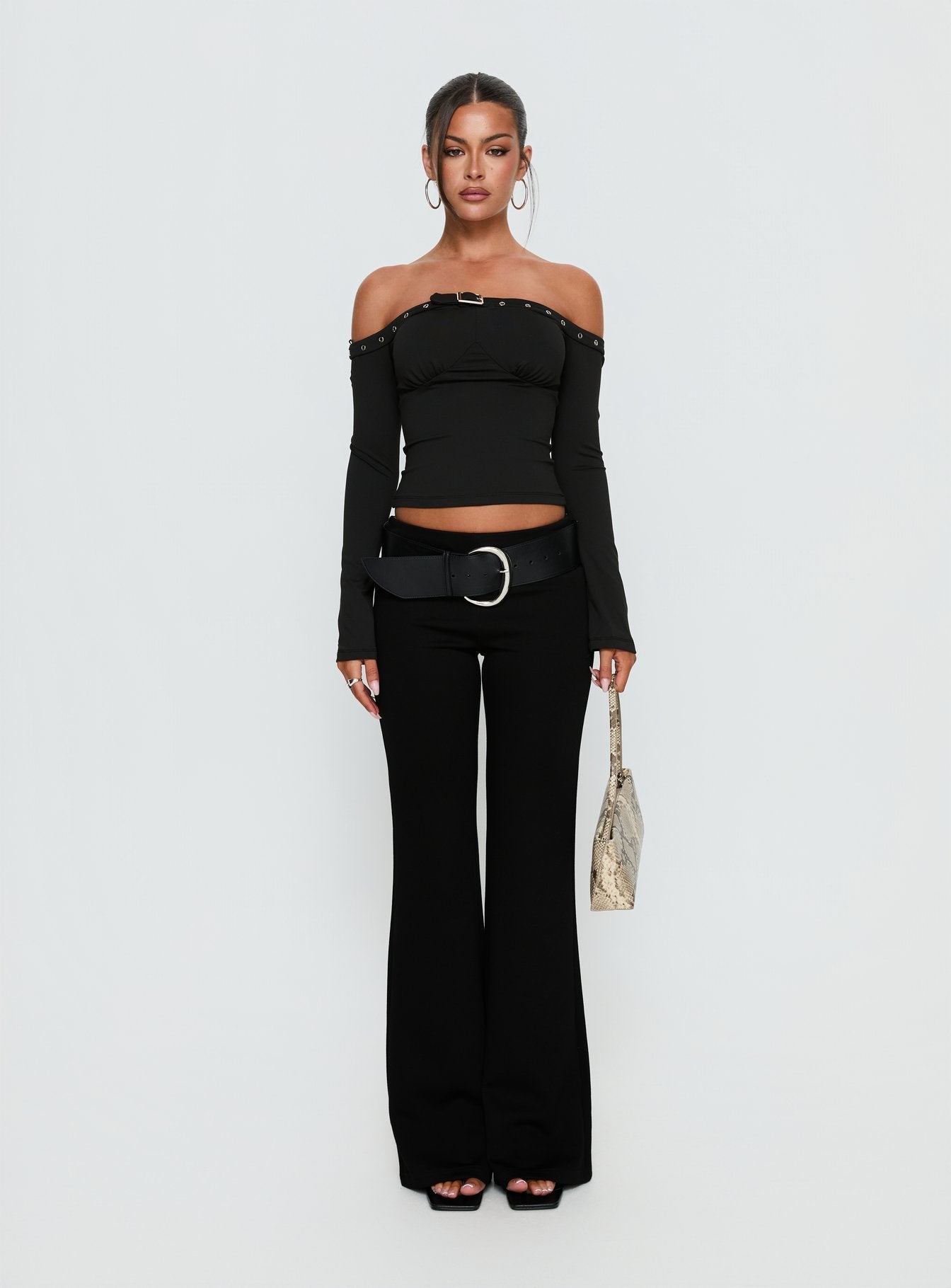 Mansa Off Shoulder Buckle Detail Top Black