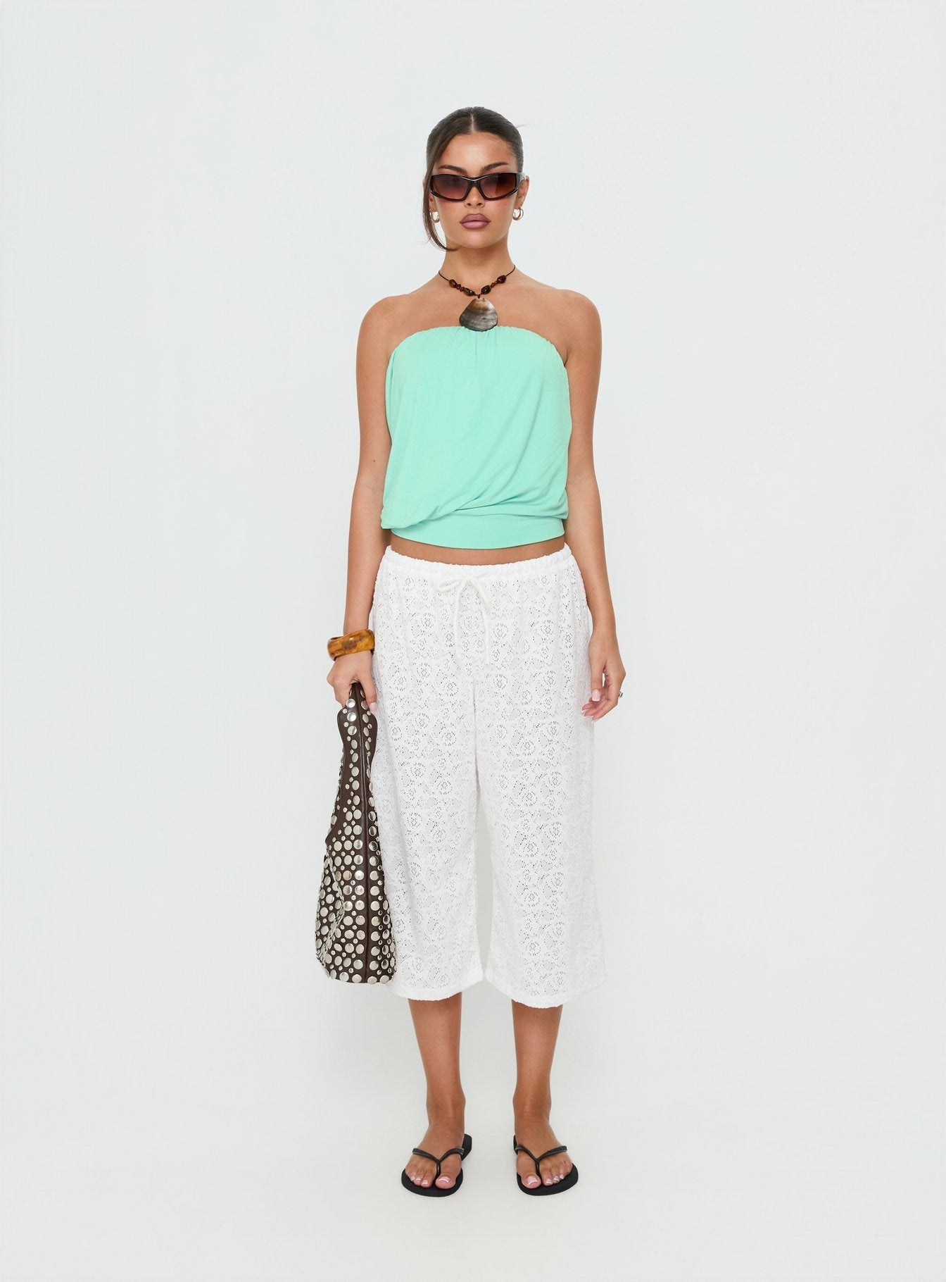 Taleisa Gathered Drape Strapless Top Aqua