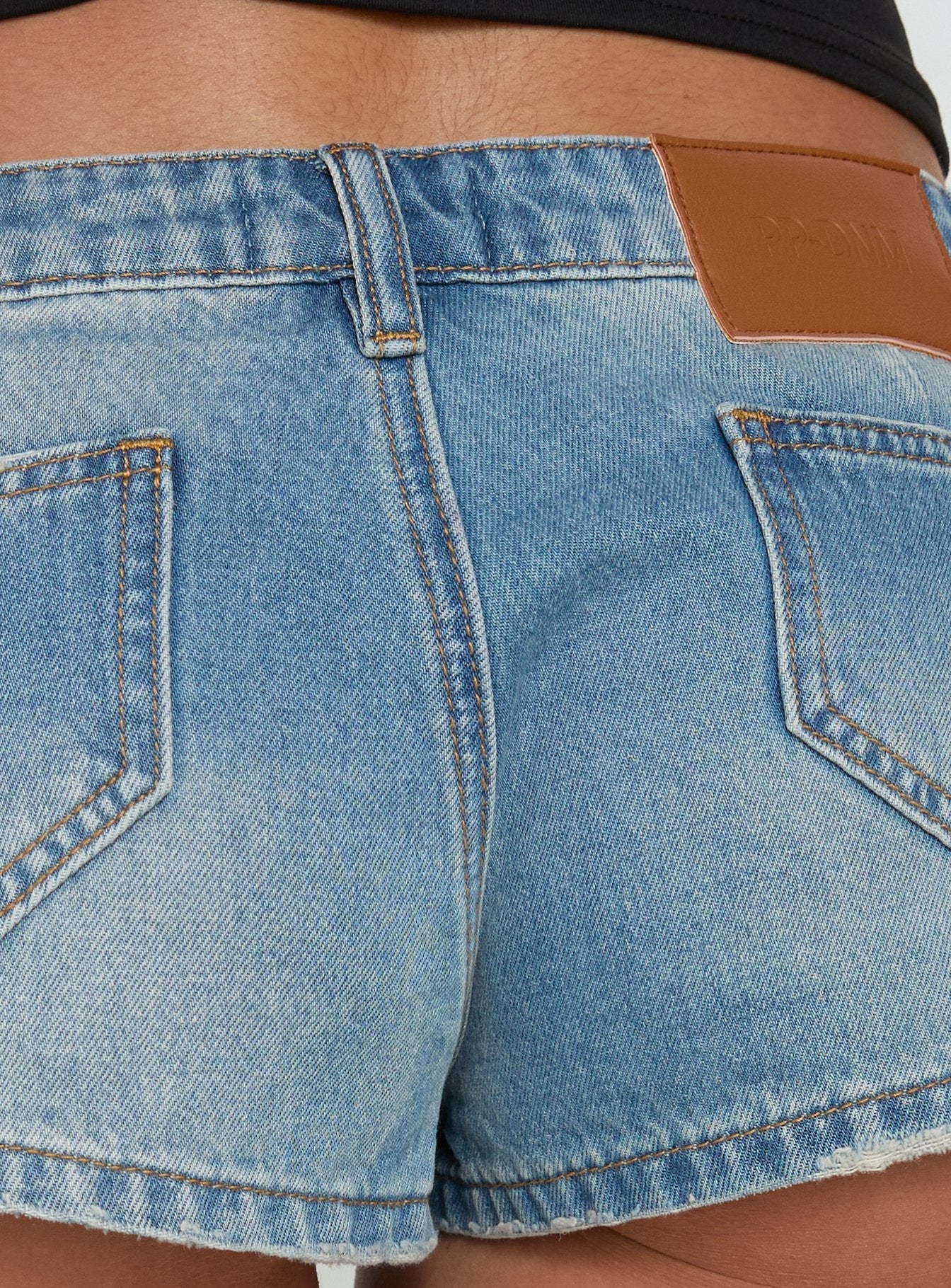 Roadie Ultra Low Rise Shorts Mid Blue Wash
