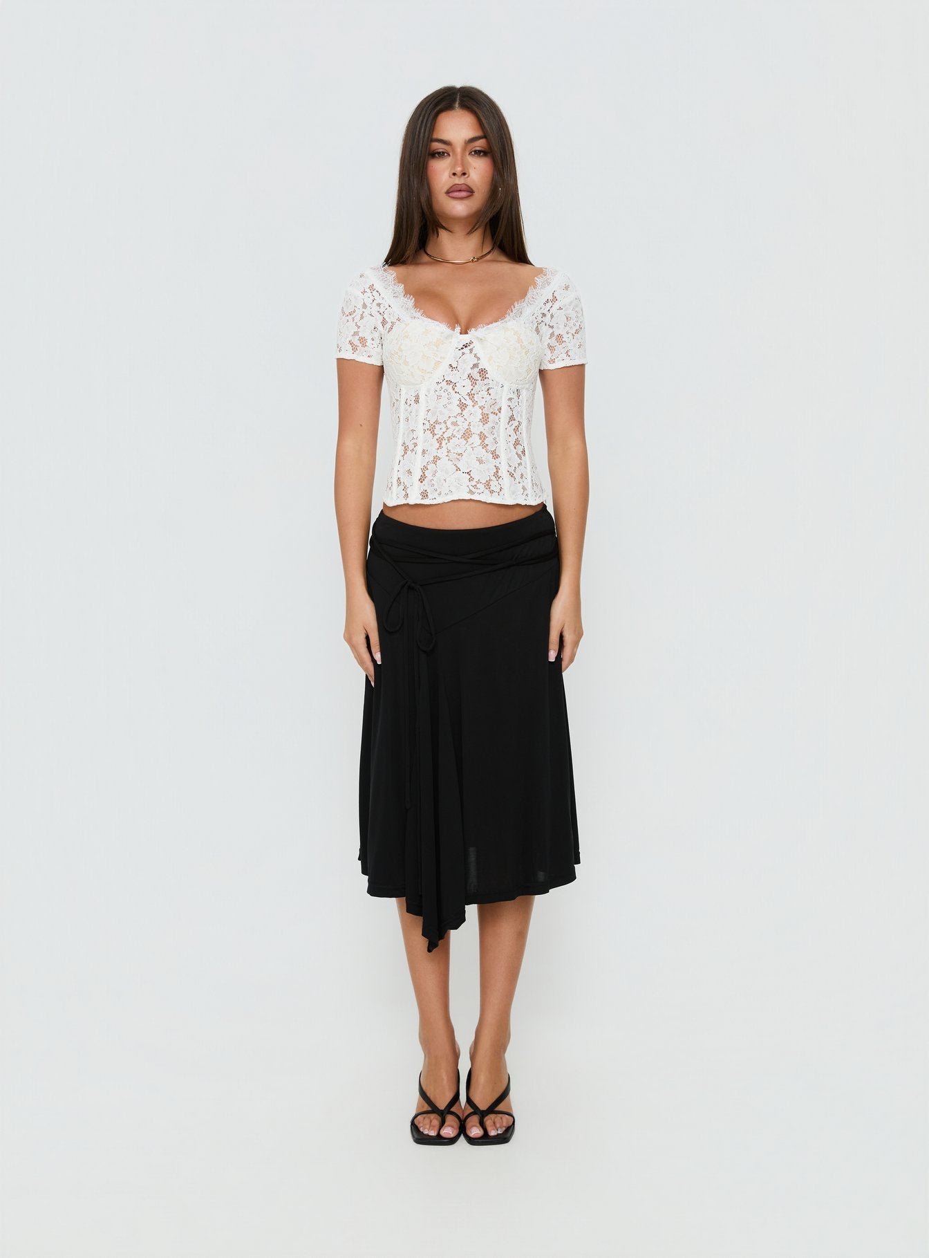 Miquela Short Sleeve Corset Lace Top White