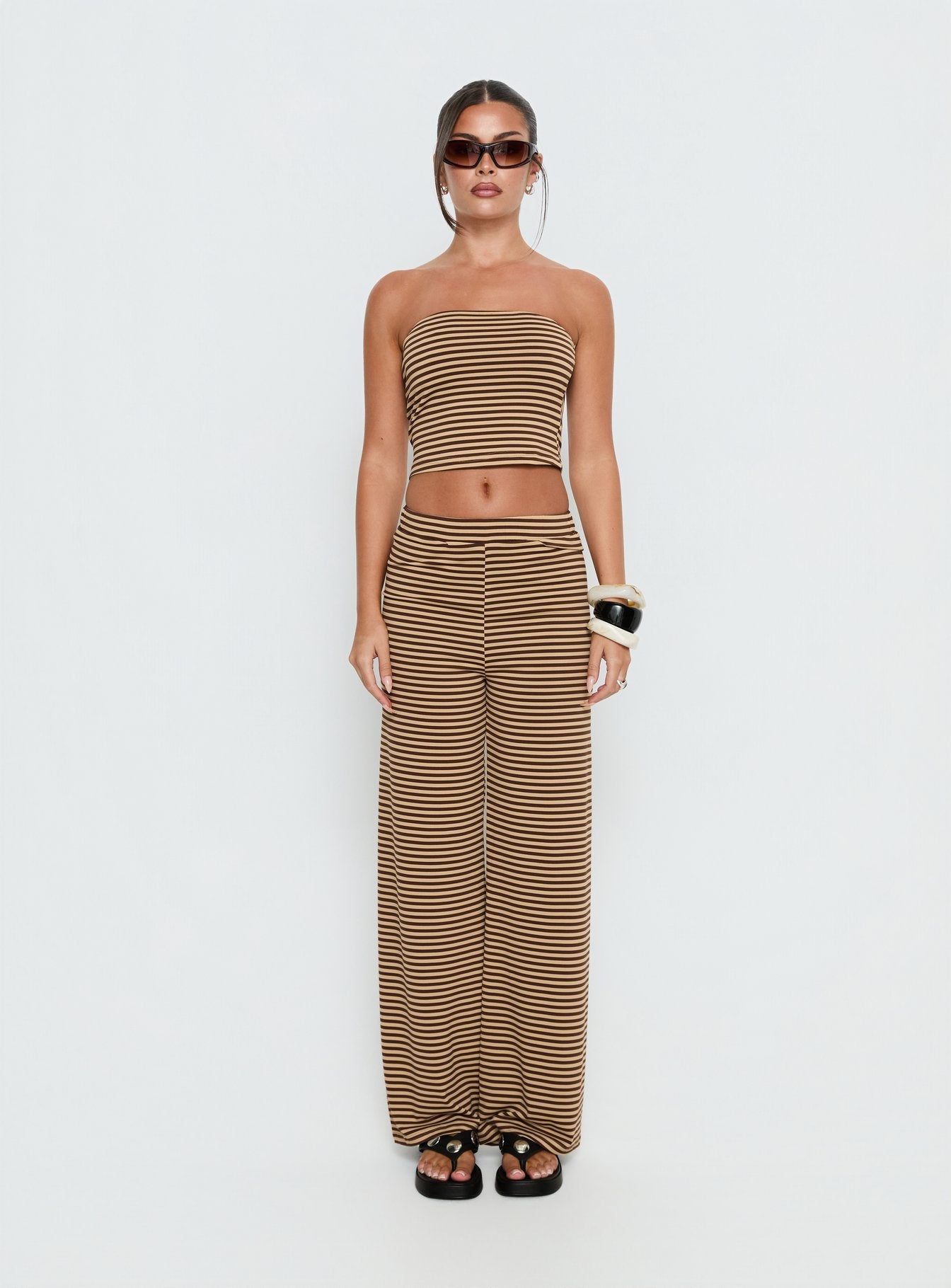 Timora Strapless Top Brown Stripe