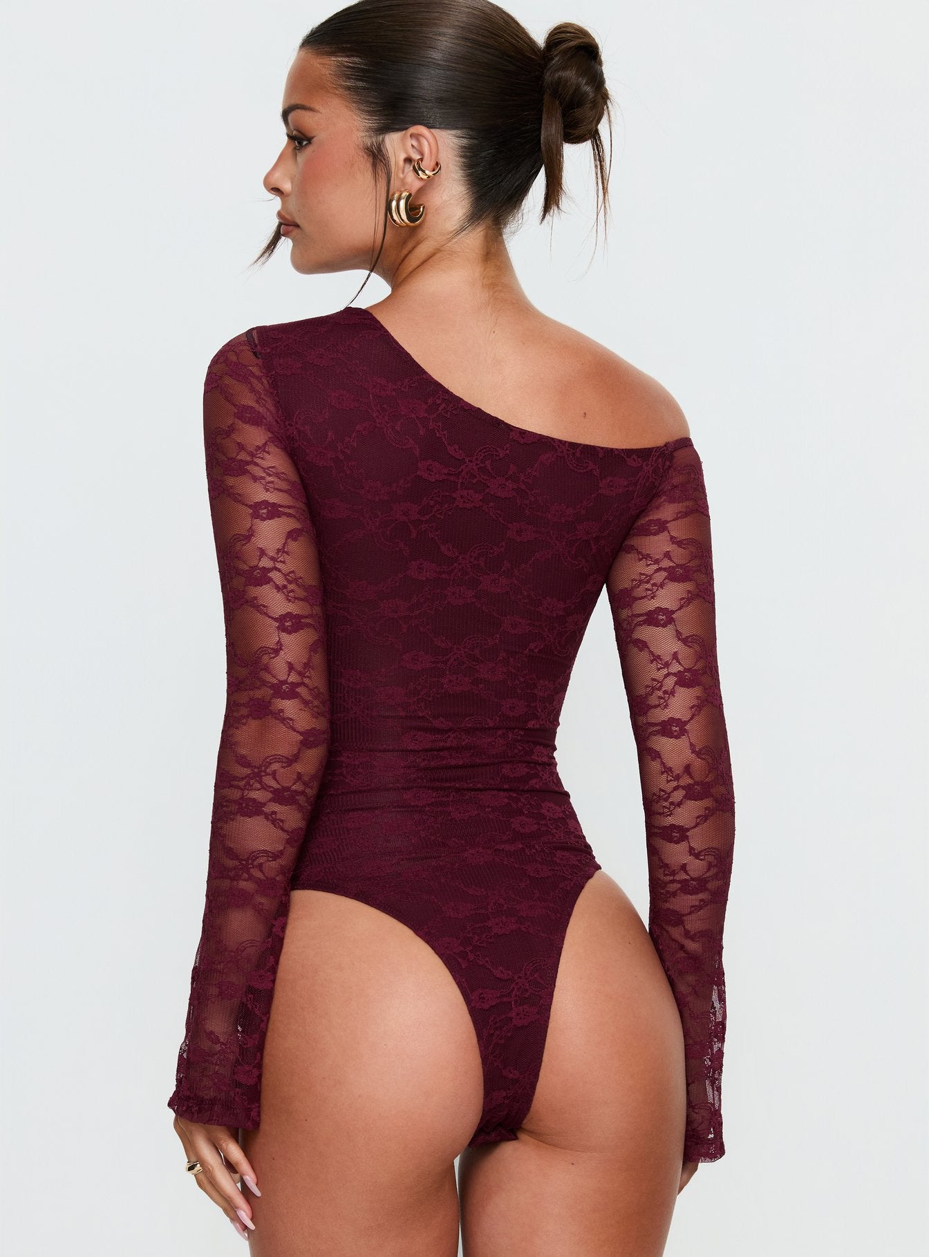 Macaria Long Sleeve Lace Bodysuit Red