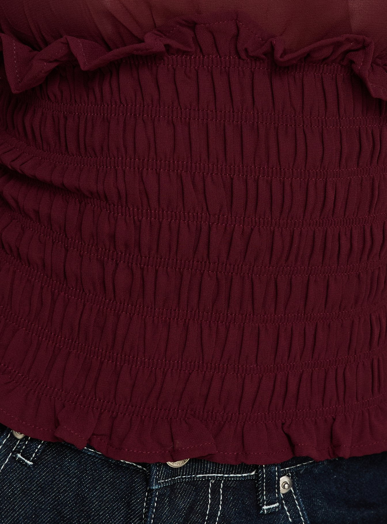 Fever Kiss Chiffon Ruched Top Wine