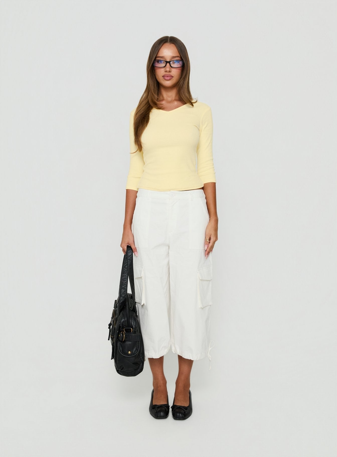 Bridgeta V Neck 3/4 Sleeve Top Lemon