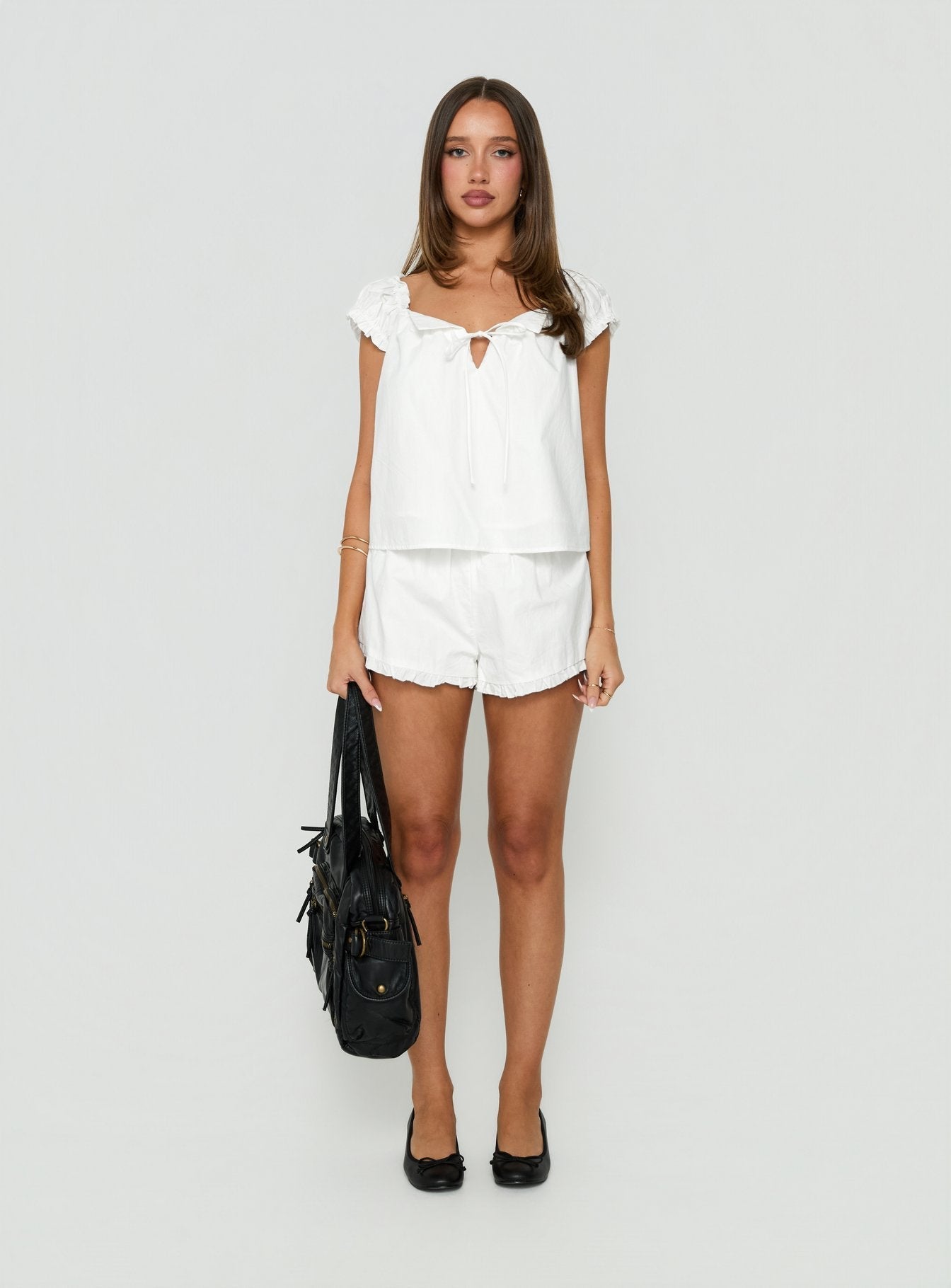 Luceah Frill Detail Mini Shorts White
