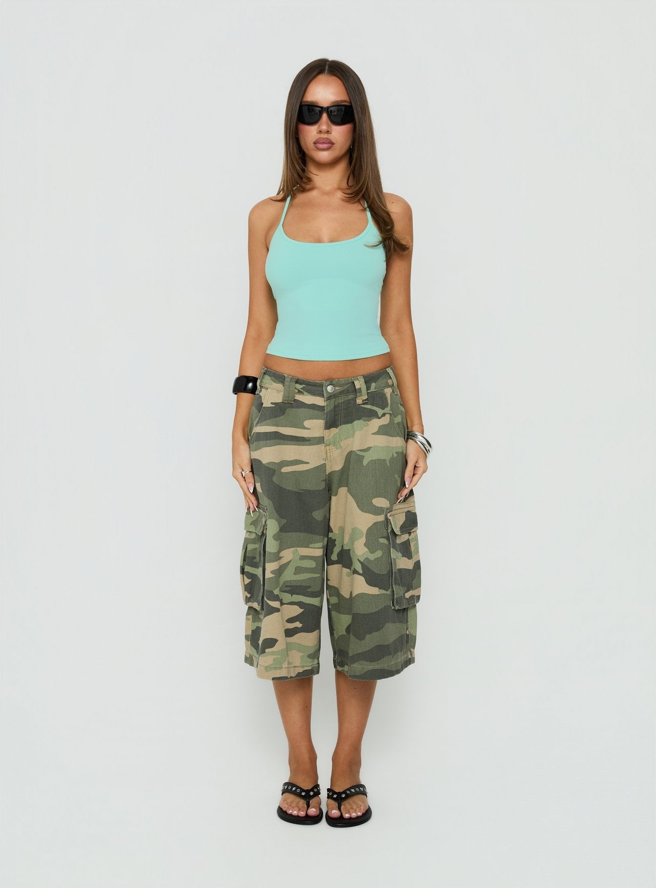 Daily Define Thin Strap Halter Tank Top Turquoise