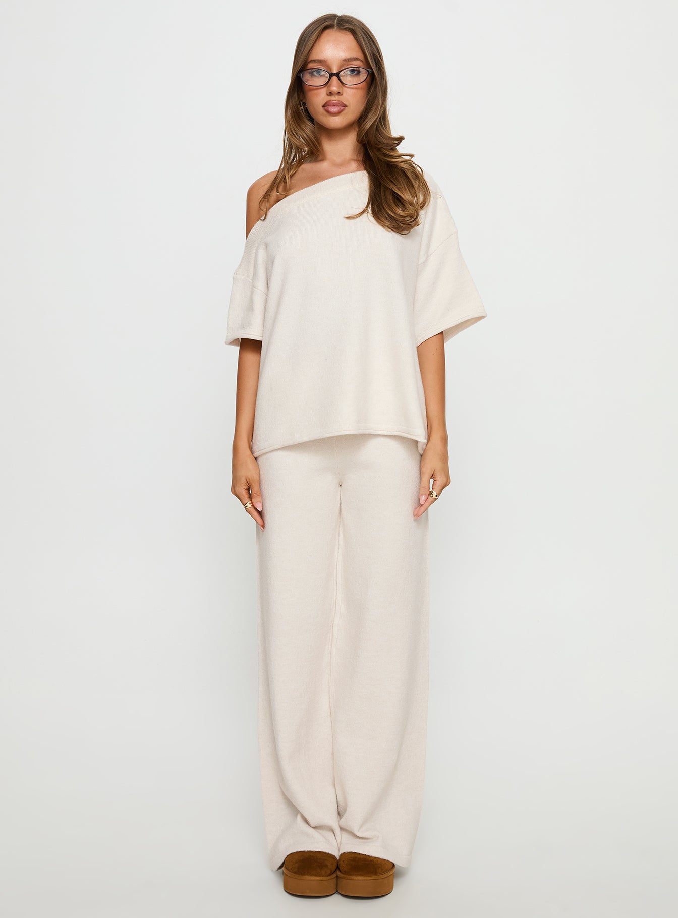Kourta Off Shoulder Oversized Knit Top Oat