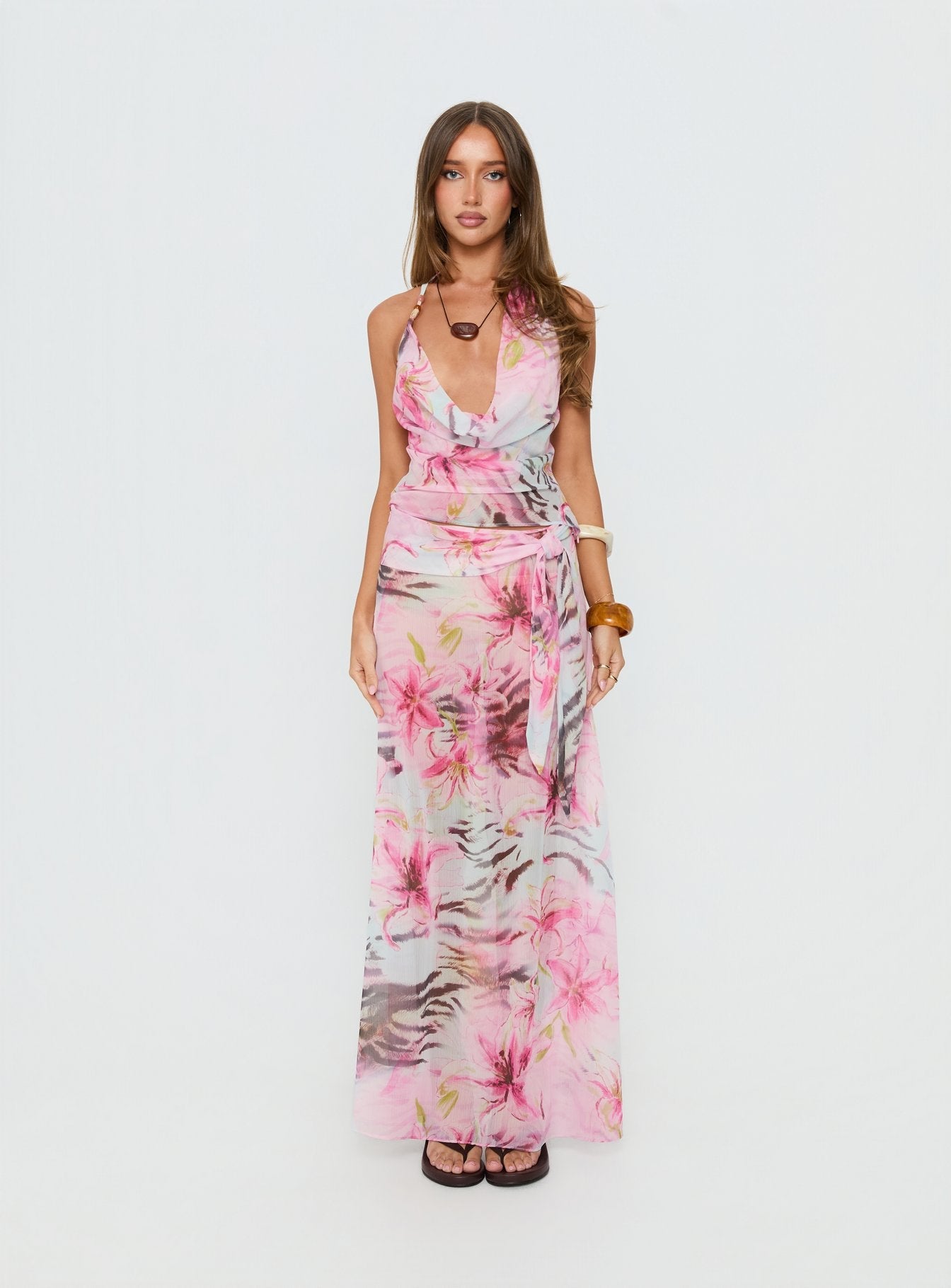 Karzi Chiffon Maxi Skirt Pink Floral