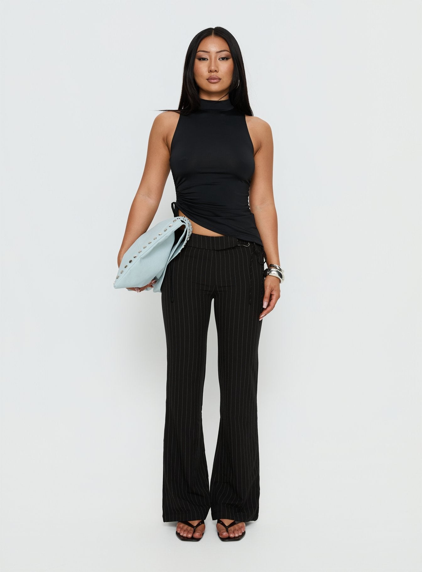 Saveria Tie Detail High Neck Top Black