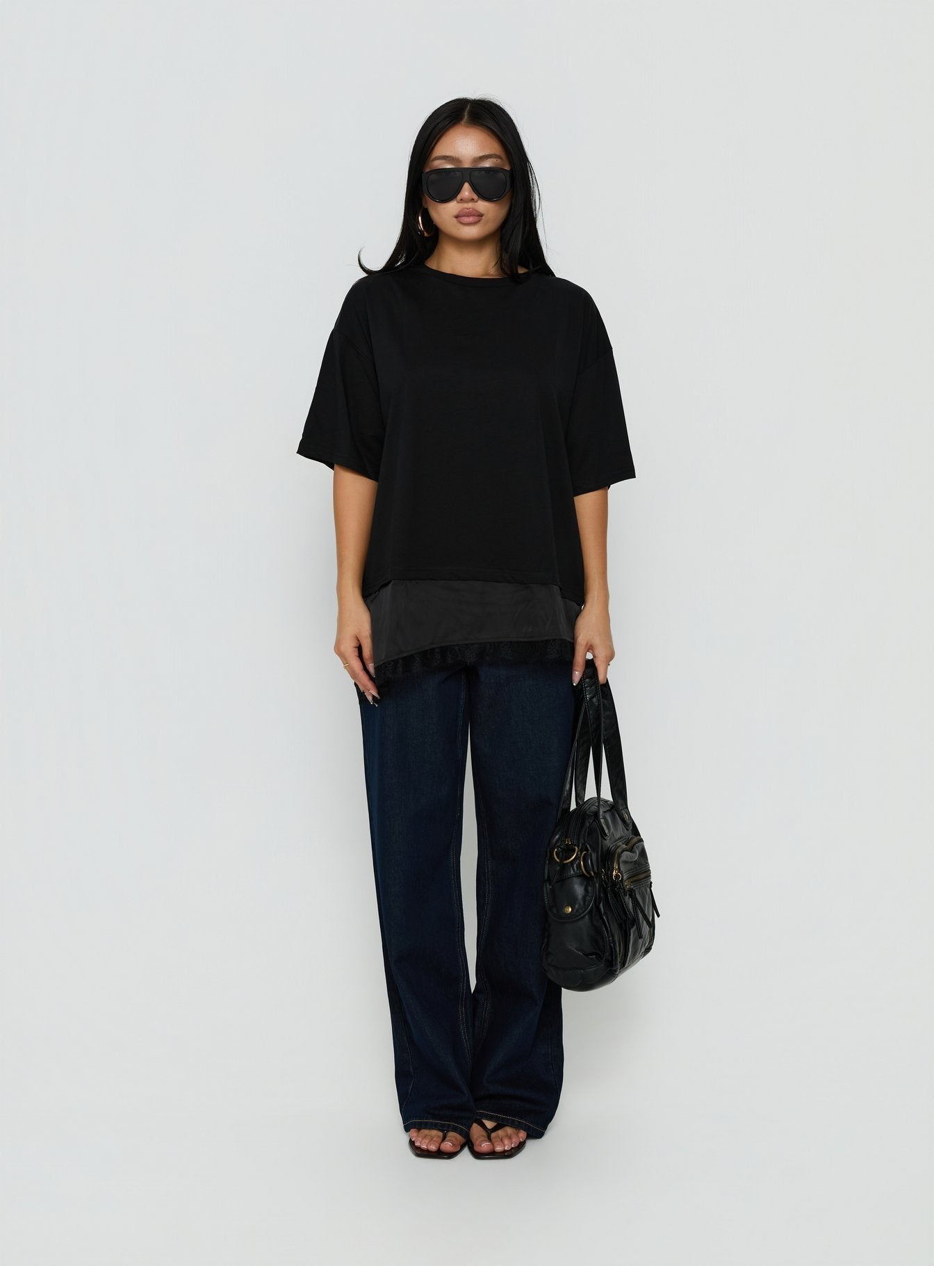 Dalarie Layered Lace Oversized Tee Black